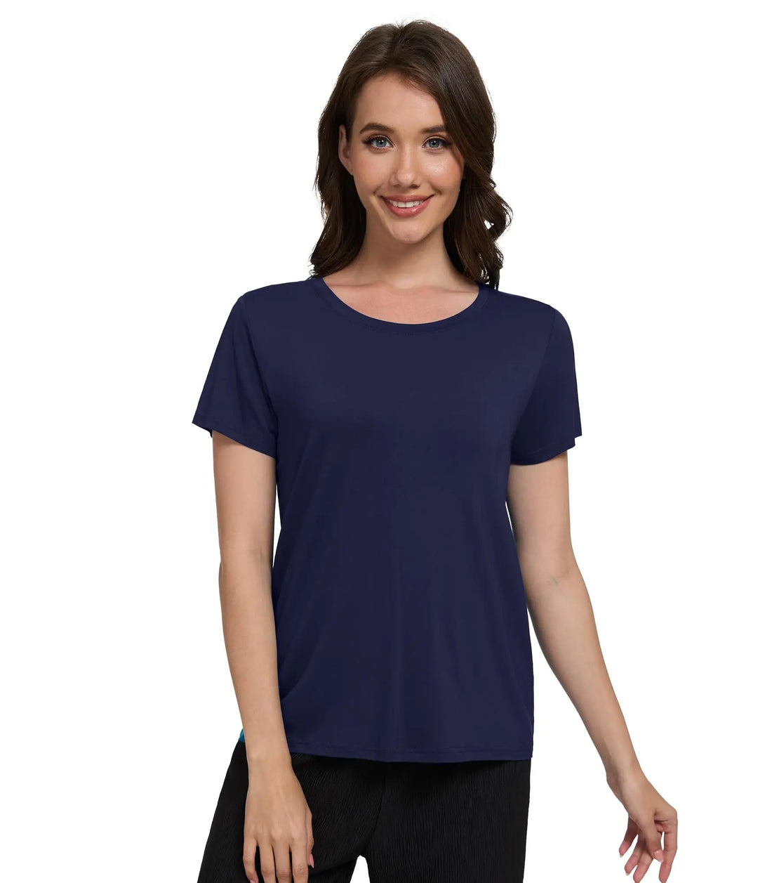 WiWi Women's Bamboo Viscose Scoop Neck Short Sleeve T Shirt Casual Summer Cooling Basic Tee Tops Soft Lounge Pajamas S-XXL