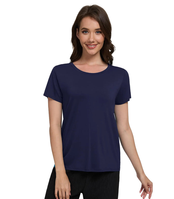 WiWi Women's Bamboo Viscose Scoop Neck Short Sleeve T Shirt Casual Summer Cooling Basic Tee Tops Soft Lounge Pajamas S-XXL