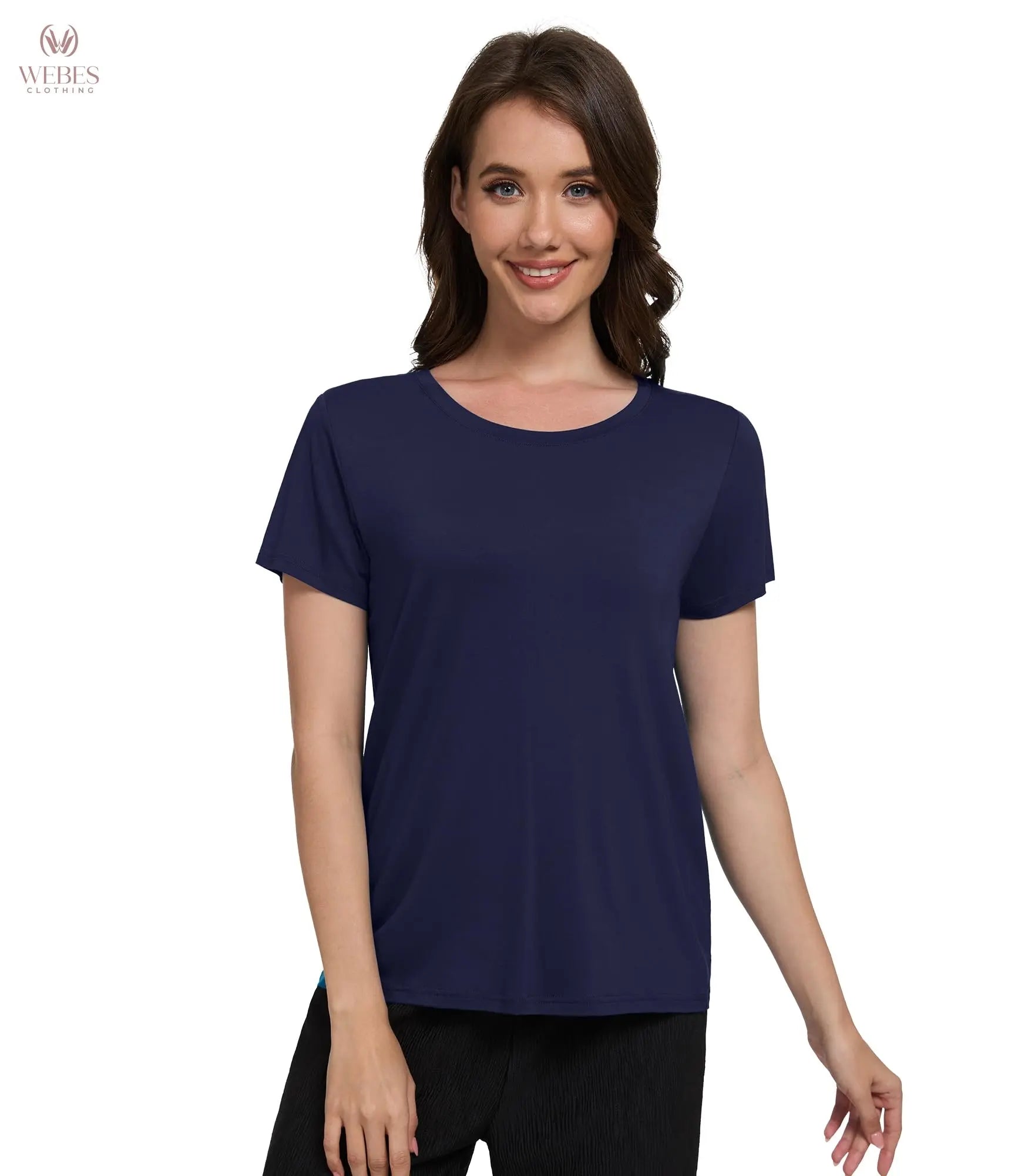 WiWi Women's Bamboo Viscose Scoop Neck Short Sleeve T Shirt Casual Summer Cooling Basic Tee Tops Soft Lounge Pajamas S-XXL