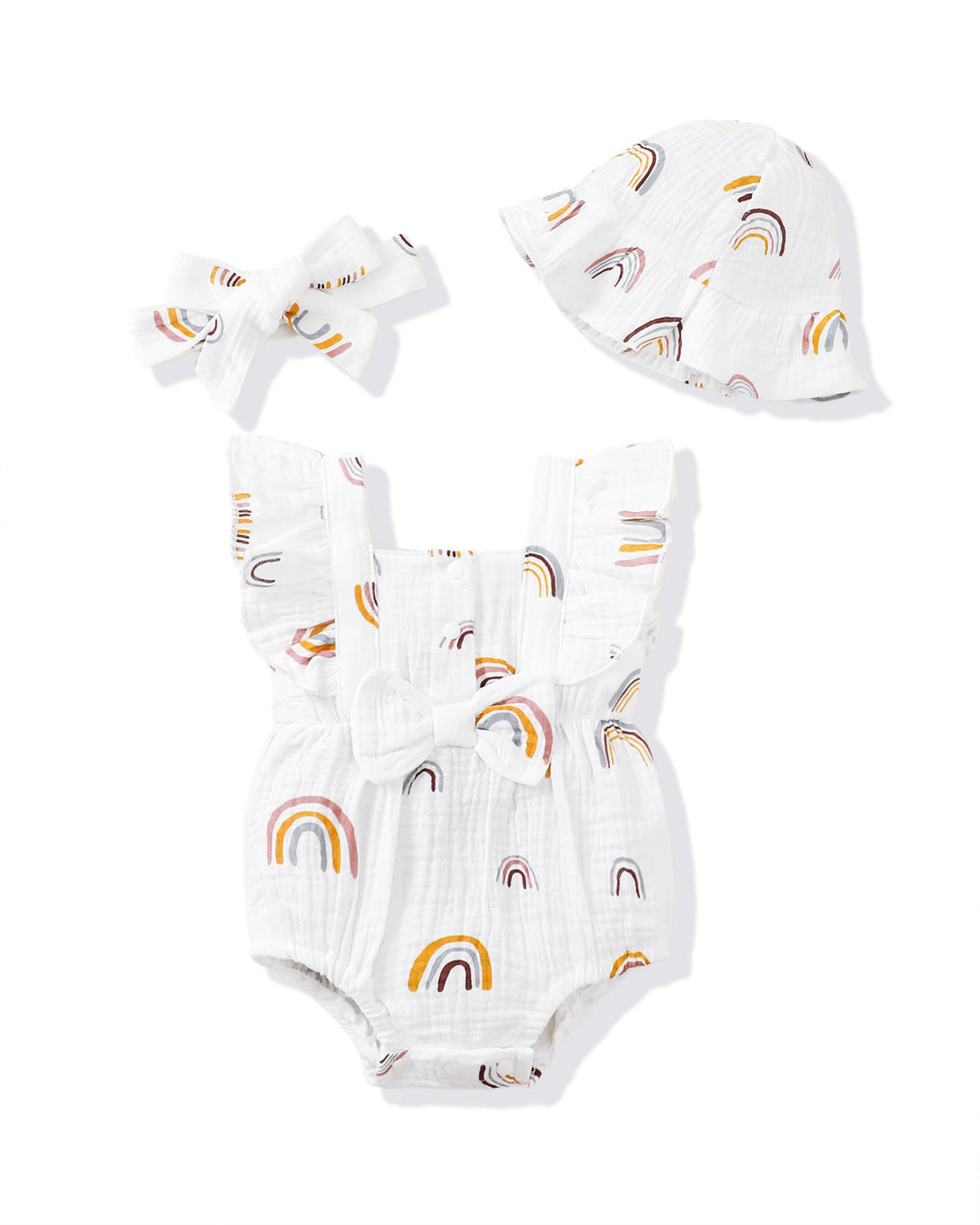 Renotemy Baby Girl Clothes Infant Summer Romper Cotton Linen Newborn Essentials Photography Preemie Outfits with Hat&Headband WEBE CLOTHING