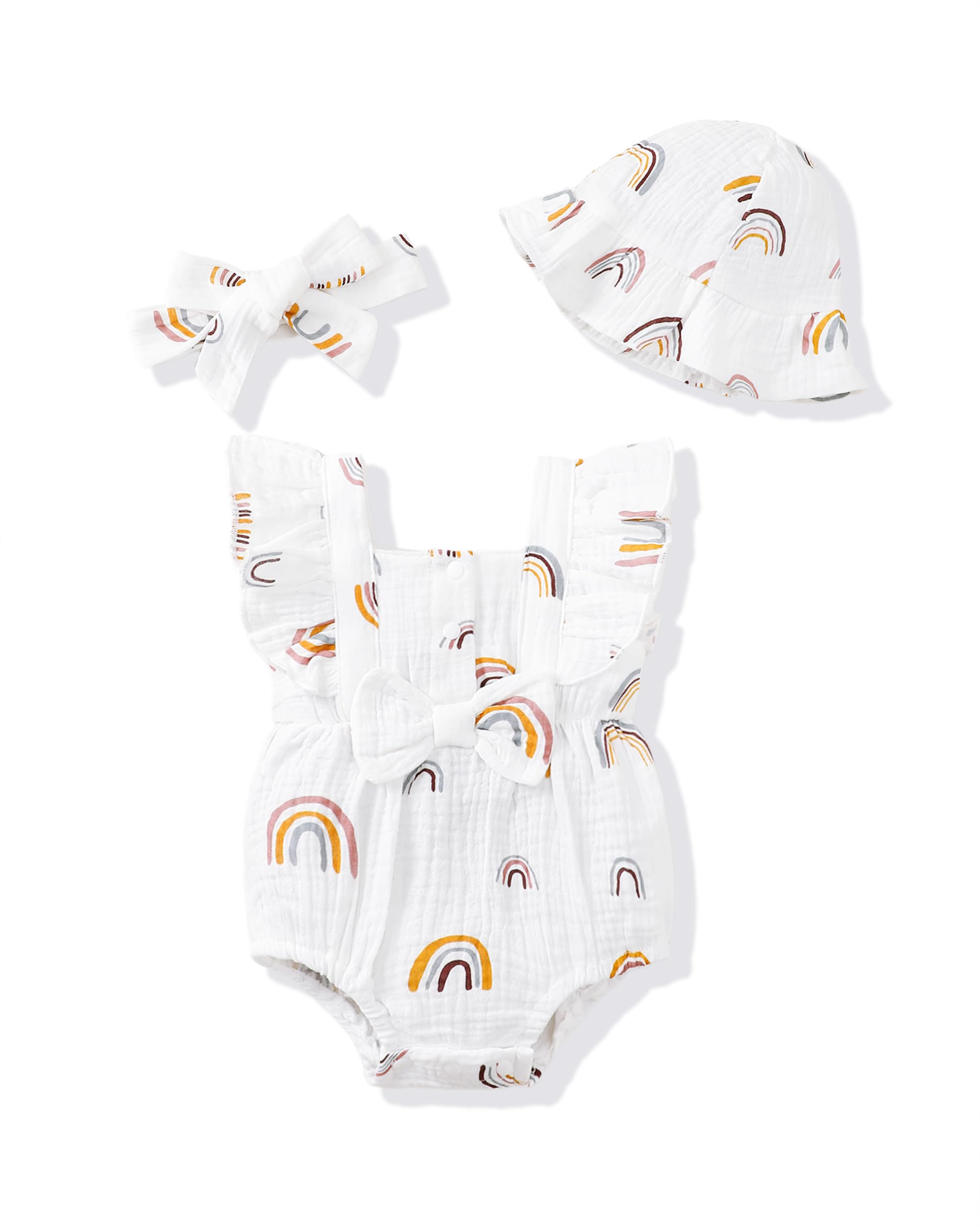 Renotemy Baby Girl Clothes Infant Summer Romper Cotton Linen Newborn Essentials Photography Preemie Outfits with Hat&Headband WEBE CLOTHING