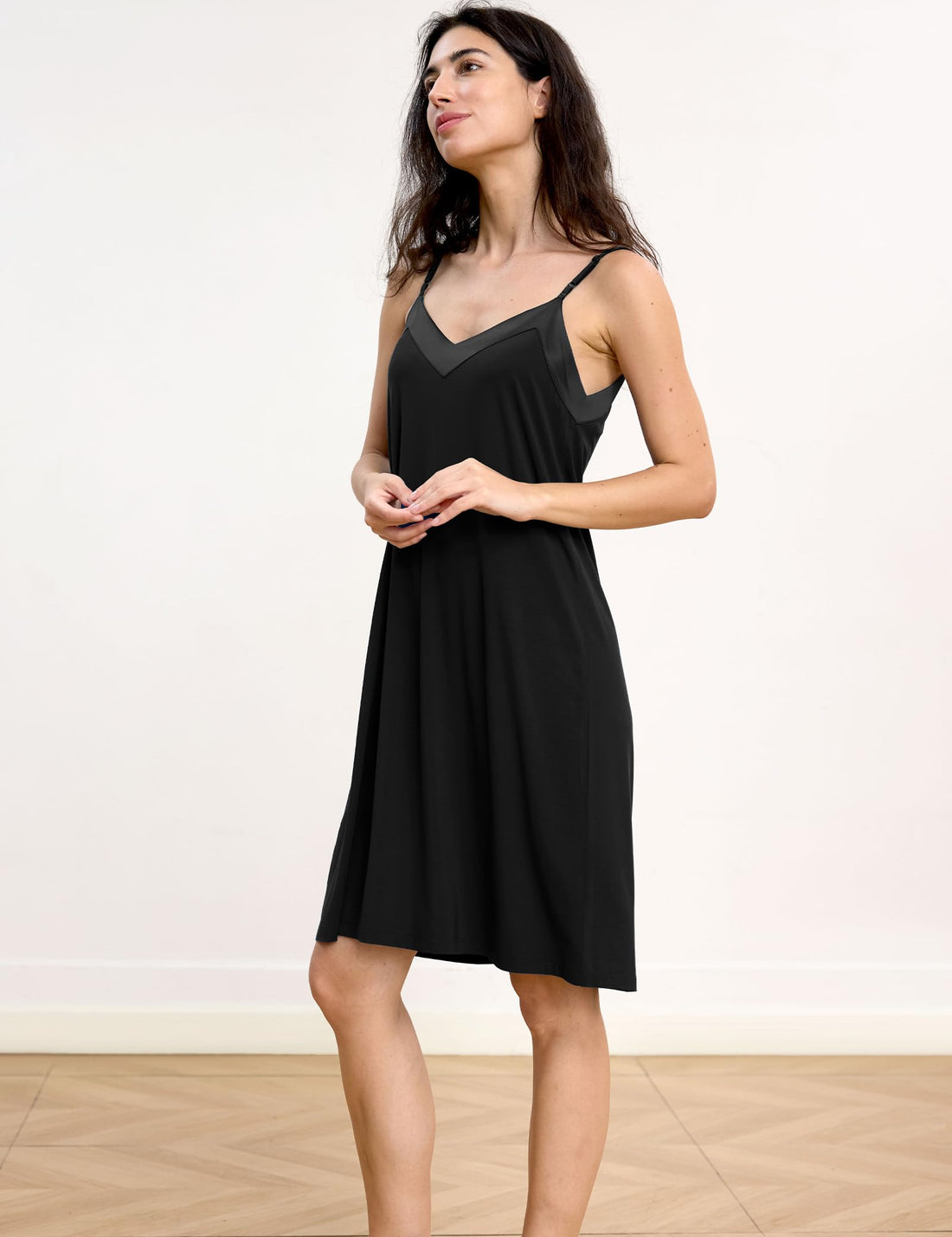 GYS Women's Bamboo Viscose Spaghetti Strap Nightgown, Satin V Neck Cooling | Moisture wicking, Breathable, Silky satin touch, Adjustable straps, Satin v-neck, Soft stretch, for hot flashes & sexy sleep WEBE CLOTHING