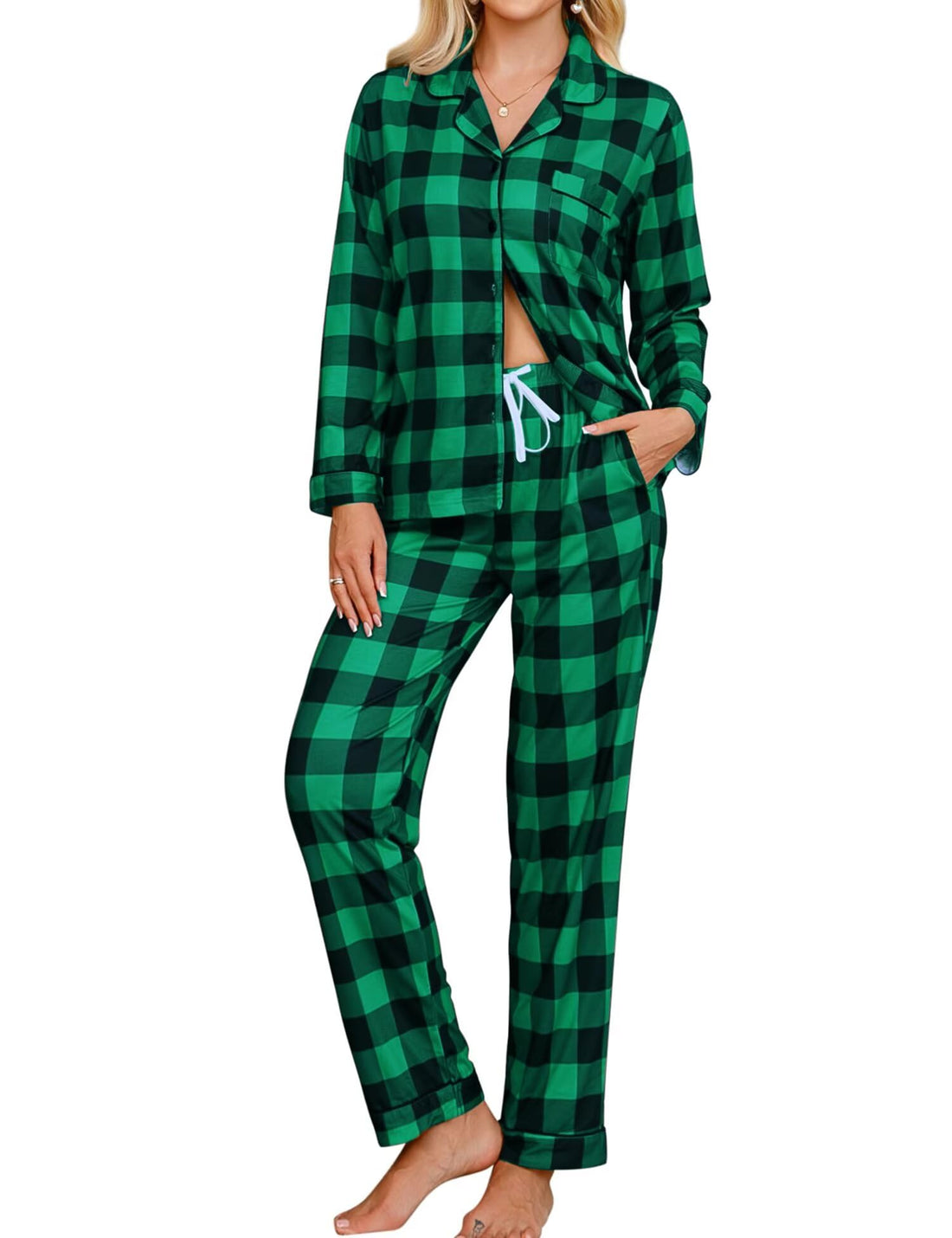 SWOMOG Womens Pajamas Set Long Sleeve Sleepwear Button Down Nightwear Soft Cotton Pj Lounge Sets