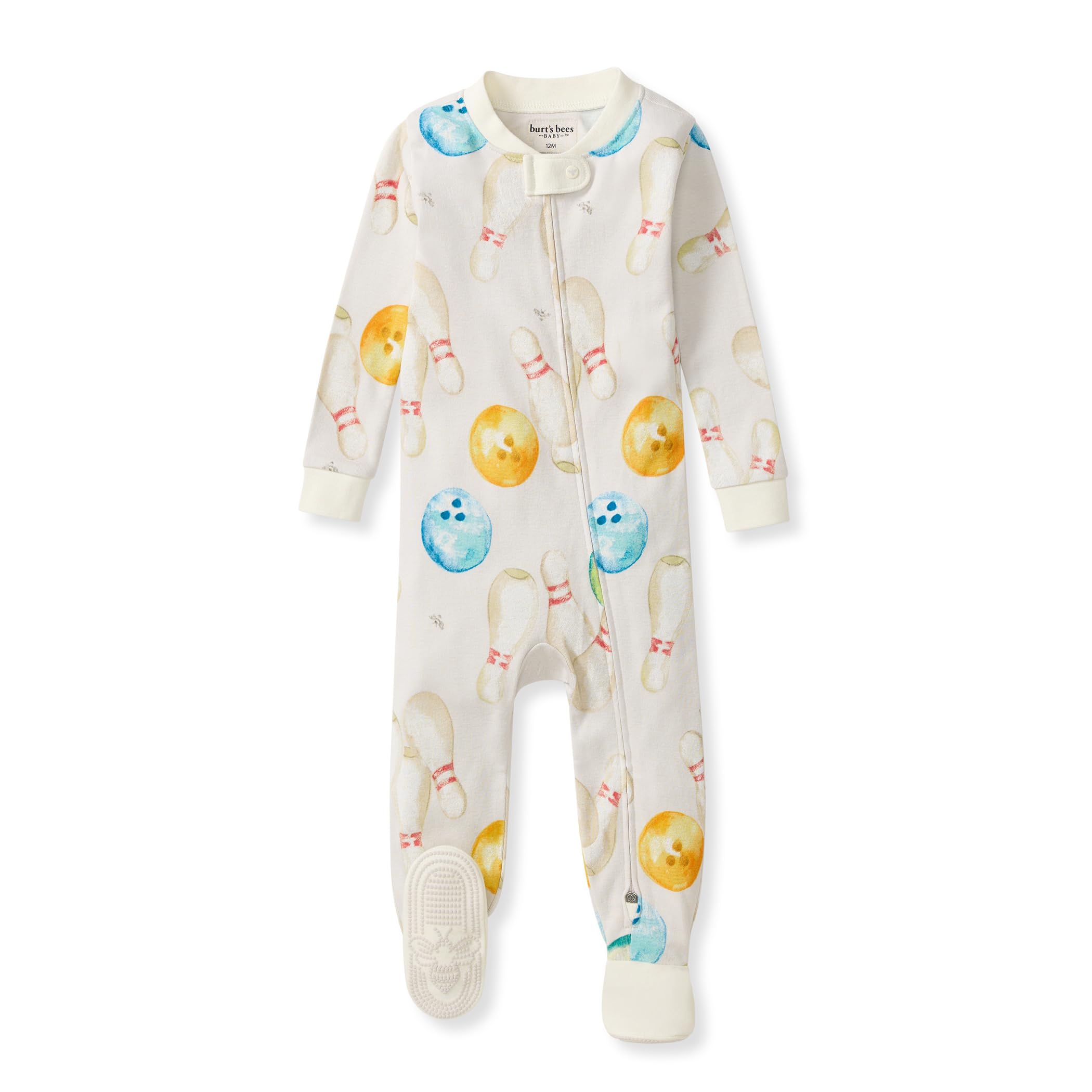 Burt's Bees Baby Organic Cotton Footed Pajamas for Boys, Zipper PJ Sleeper, Snug Fit Sleepwear with Non-Slip Bee Grips