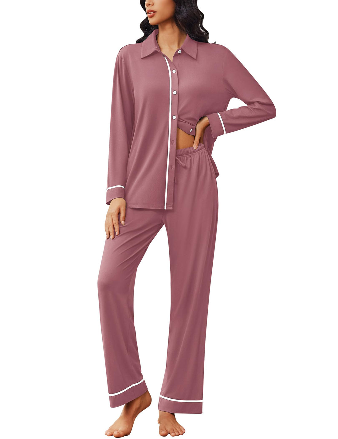 Ekouaer Womens Pajama Sets Long Sleeve Sleepwear Soft Button Down Pjs 2 Piece Loungewear witn Pants S-XXL