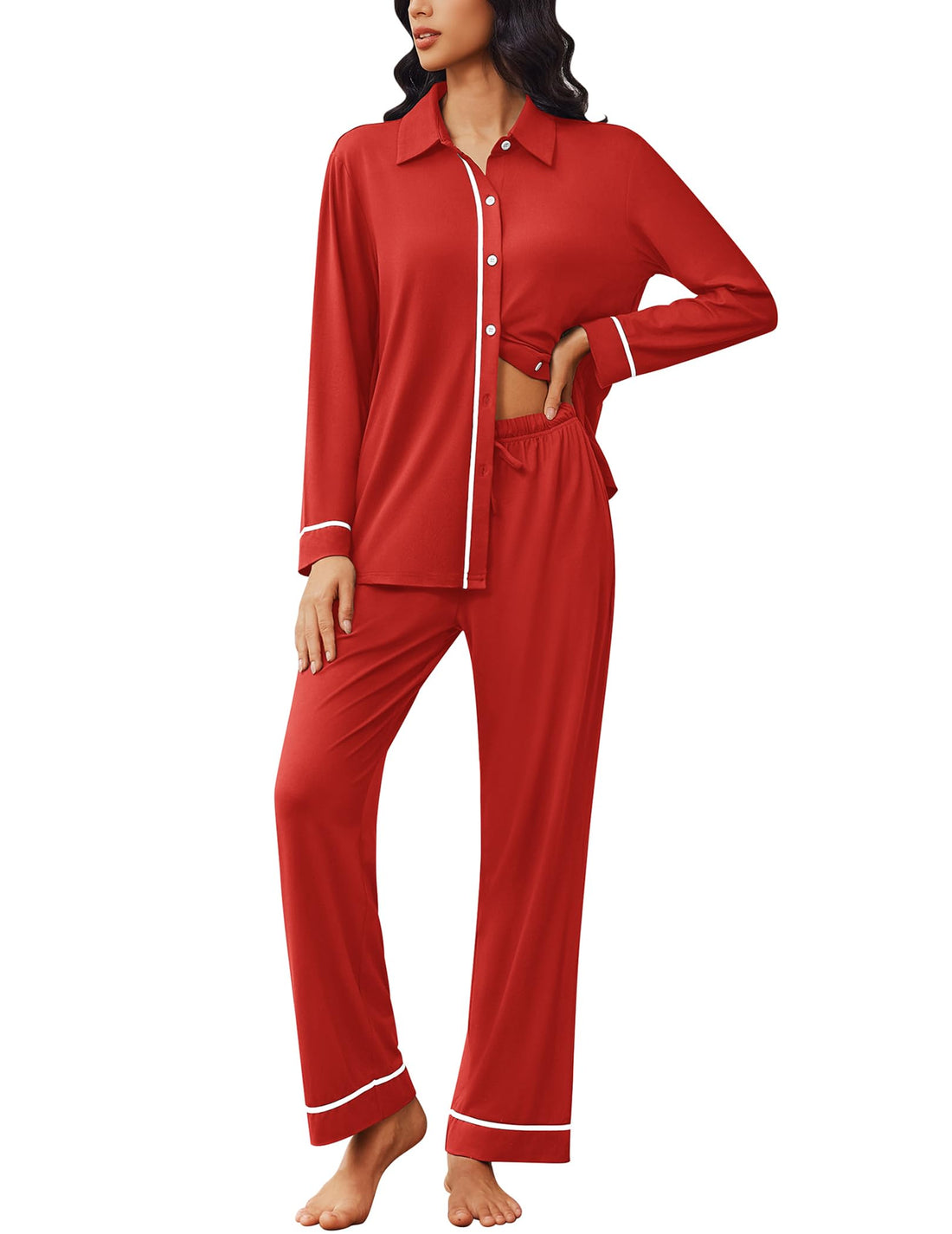 Ekouaer Womens Pajama Sets Long Sleeve Sleepwear Soft Button Down Pjs 2 Piece Loungewear witn Pants S-XXL