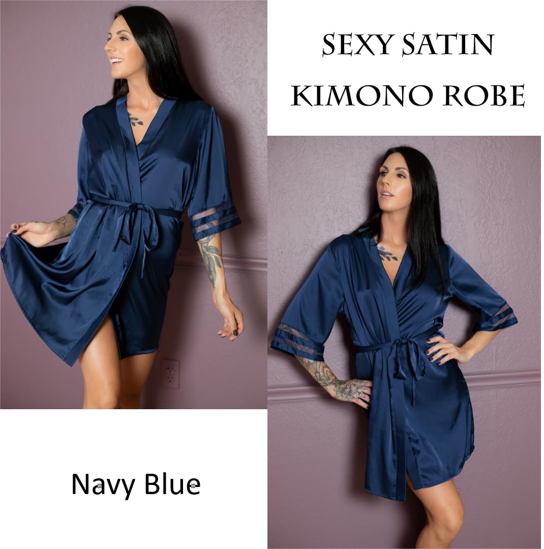 Ekouaer Women's Satin Robe Silk Kimono Bathrobe Bridesmaid Wedding Bridal Party Robes 3/4 Bell Sleeve Sleepwear S-XXL