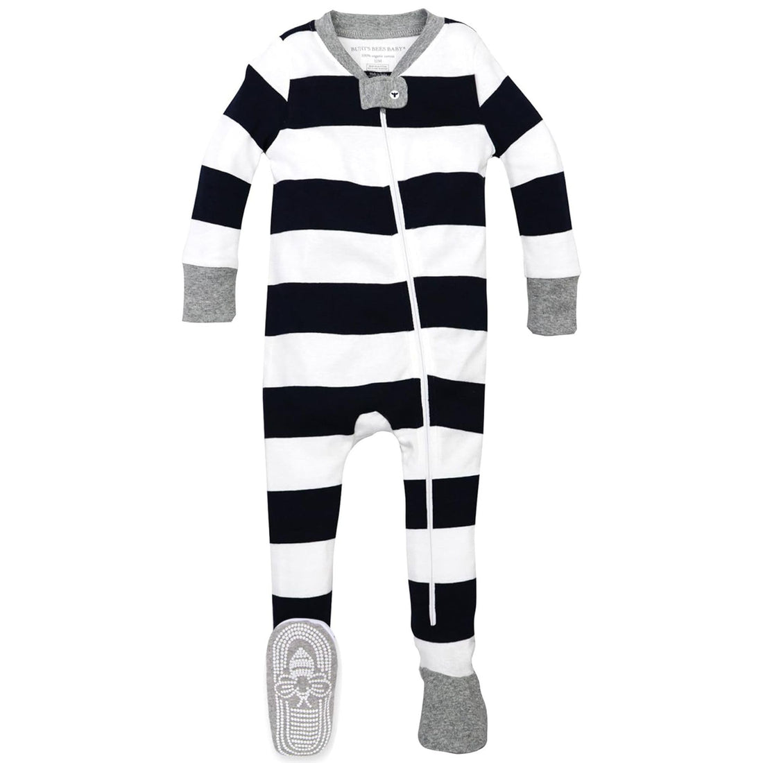 Burt's Bees Baby Organic Cotton Footed Pajamas for Boys, Zipper PJ Sleeper, Snug Fit Sleepwear with Non-Slip Bee Grips