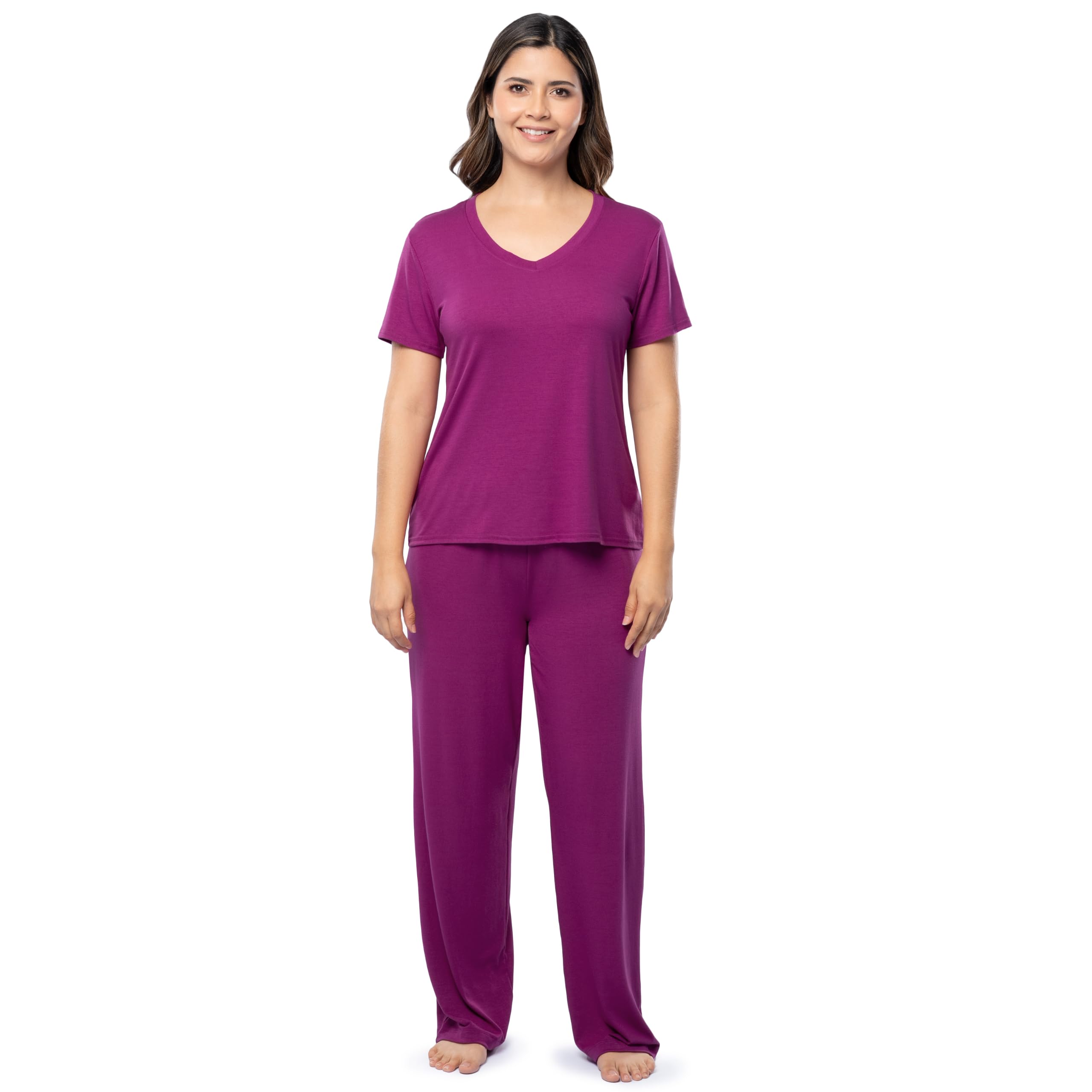 Fruit of the Loom womens Short Sleeve Tee and Pant 2 Piece Sleep Set WEBE CLOTHING