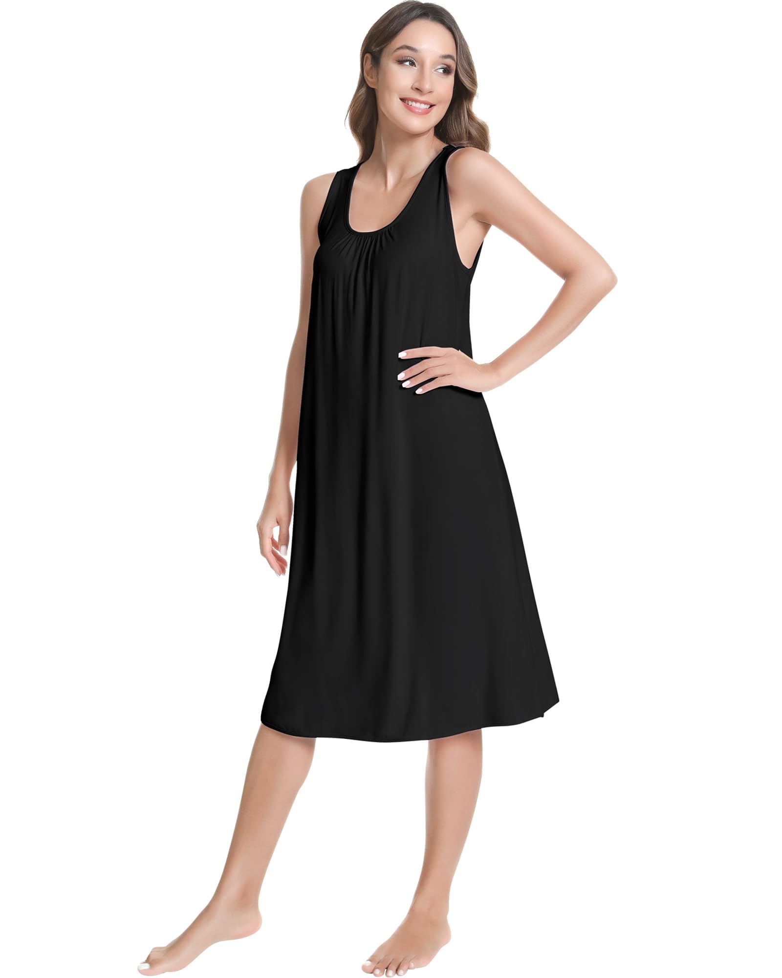 NACHILA Women's Nightgowns-Viscose Made from Bamboo,Sleeveless Tank Night Gown Crew Neck Sleep Dress Cool Sleepshirts WEBE CLOTHING