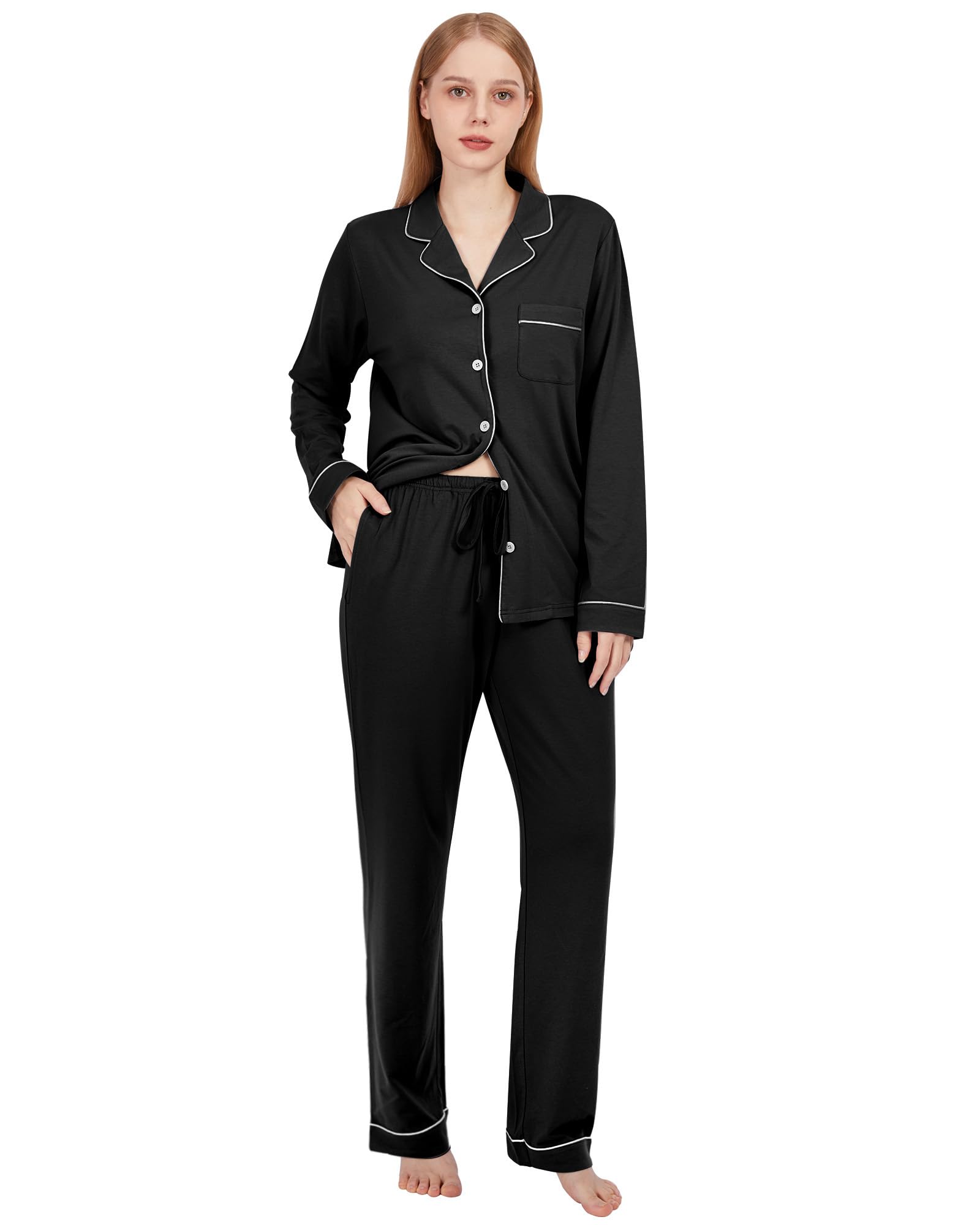 BAMBOO COOL Pajamas Set for Women Comfy Lounge Set Button Down Sleepwear Long Sleeve Pj Set