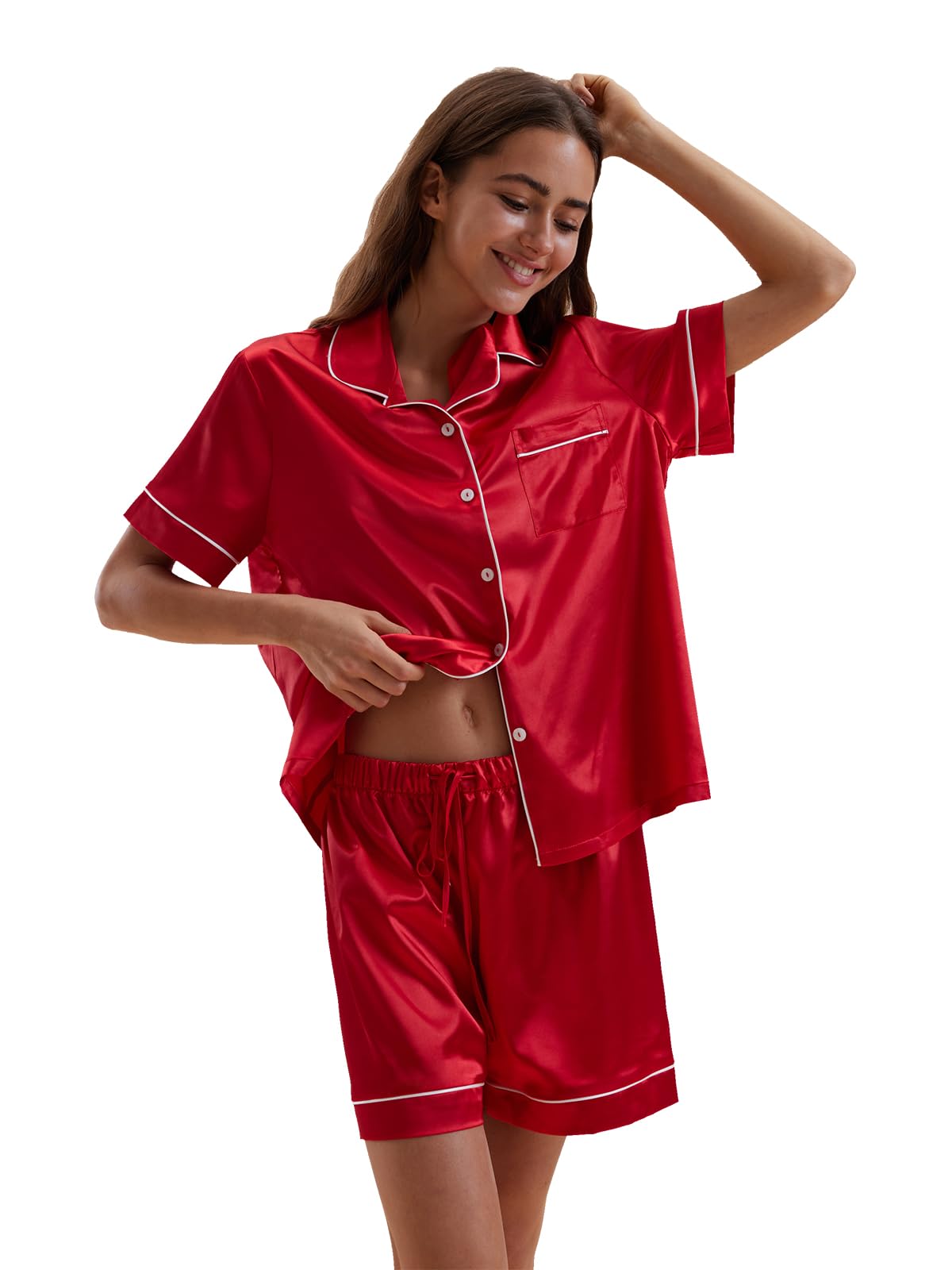 Satin Pajamas for Women Set,Silky Short Sleeve Ladies Pajama,Woman's 2 Piece Sleepwear,Bridal Wedding Pjs