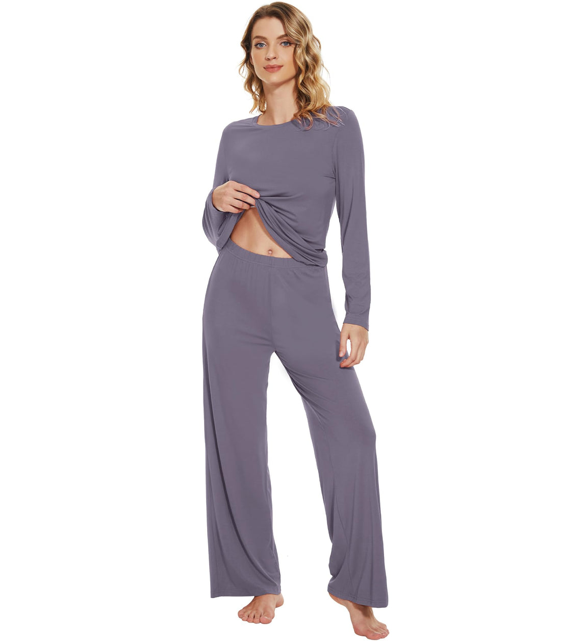 WiWi Bamboo Viscose Pajama Set for Women Super Soft Long Sleeve Top with Pants Loungewear Cooling 2 Piece Pjs Sets S-XXL