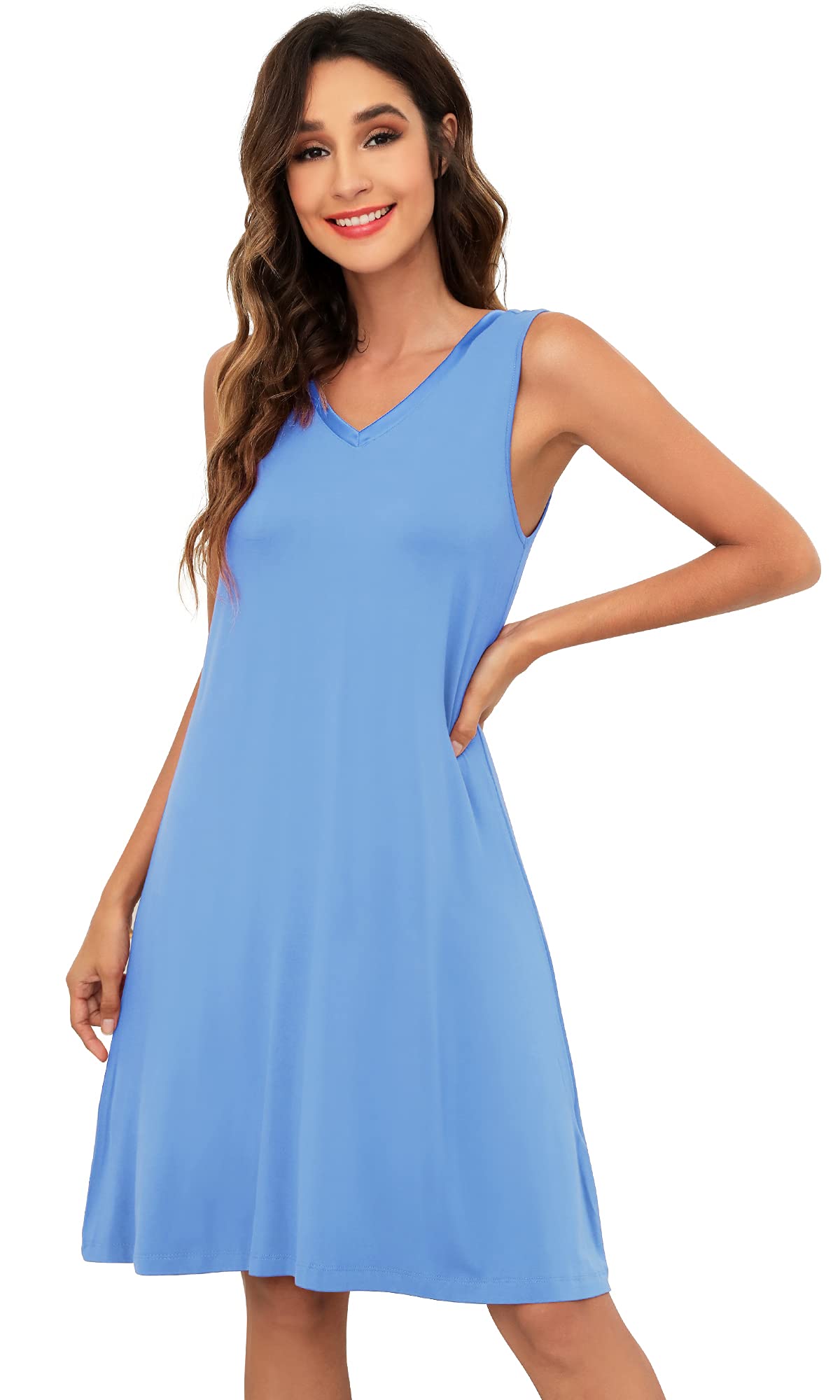 WiWi Nightgown for Women Super Soft Sleeveless Sleepwear Cool V-neck Sleep Shirts Bamboo Viscose Pj Gown S-4X WEBE CLOTHING