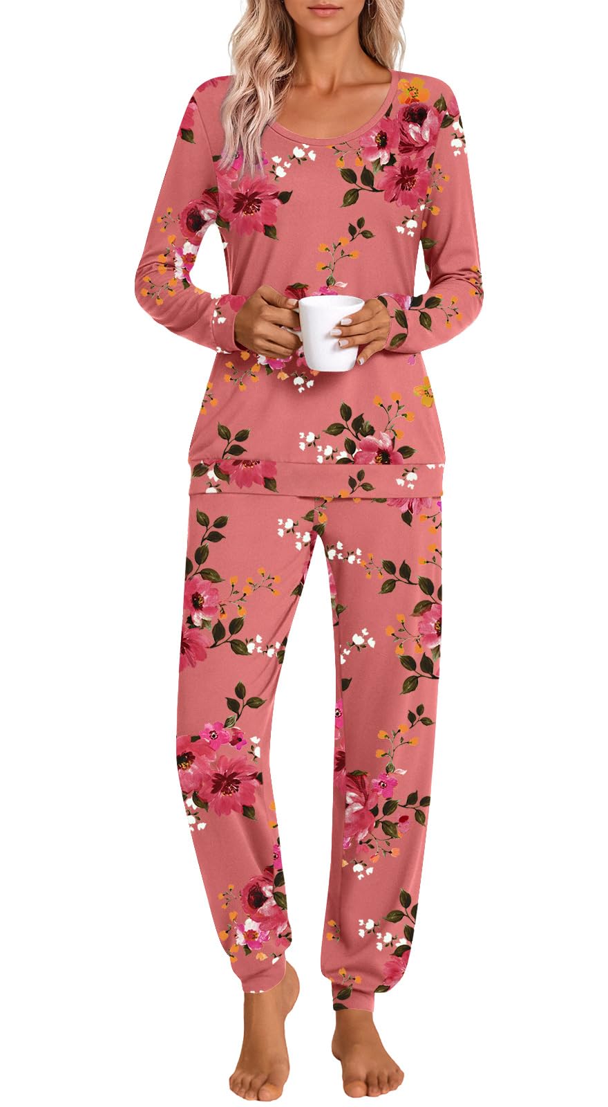 HOTGIFT Womens Pajamas Sets, 2 Piece Lounge Pjs Set Long Sleeve Long Pant Ladies Sleepwear with Pockets Soft