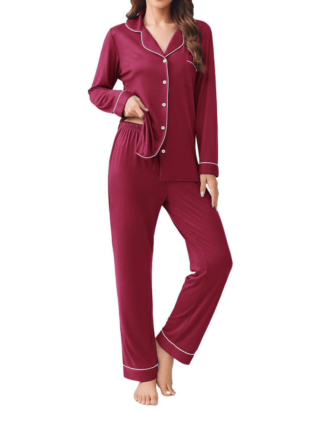 Ekouaer Womens Pajamas Set 2 Piece Button Down Pjs Soft Long Sleeve Top and Pants Sleepwear Set Lounge Sets