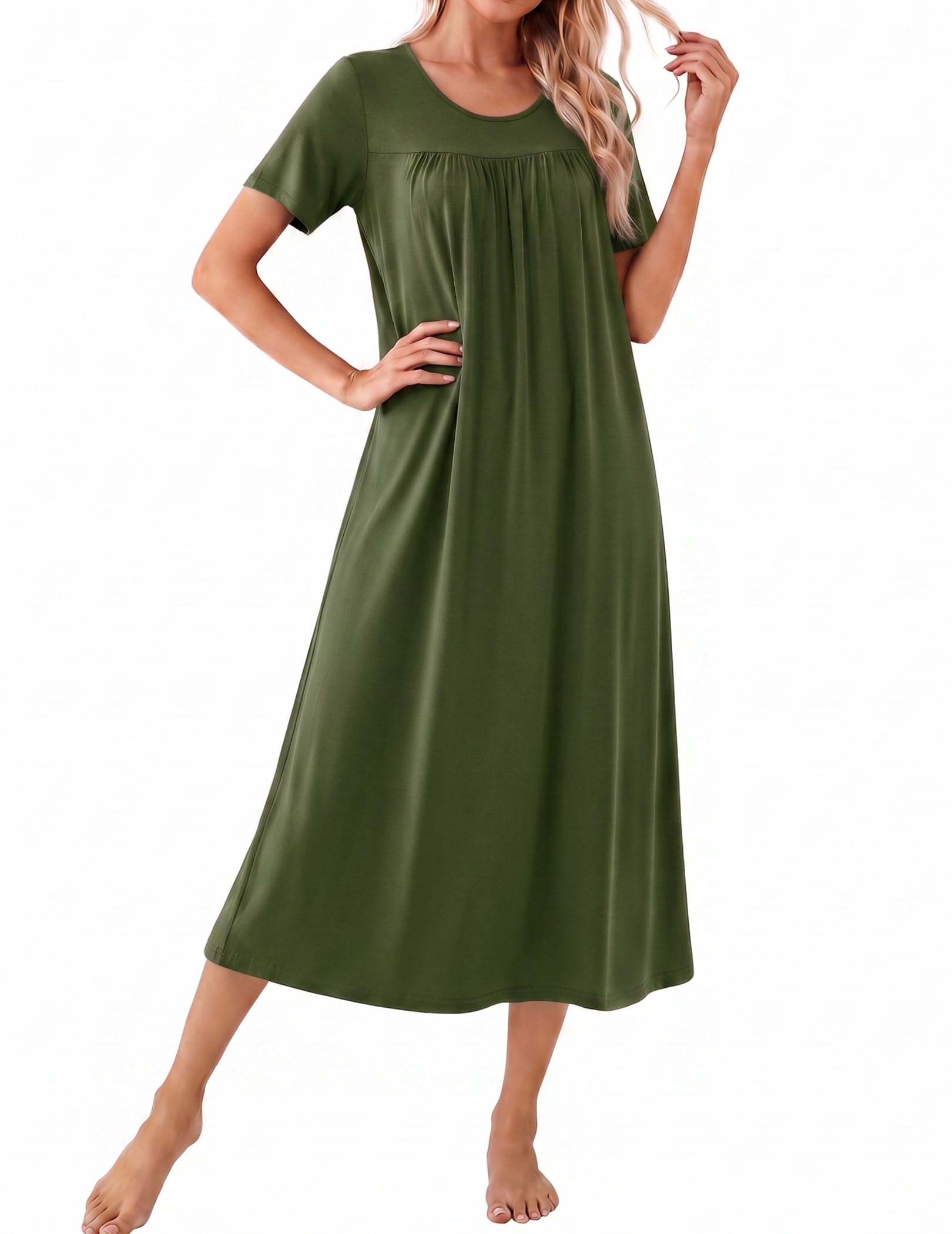 Ekouaer Long Nightgowns for Women Bamboo Viscose Short Sleeve Soft House Dress WEBE CLOTHING