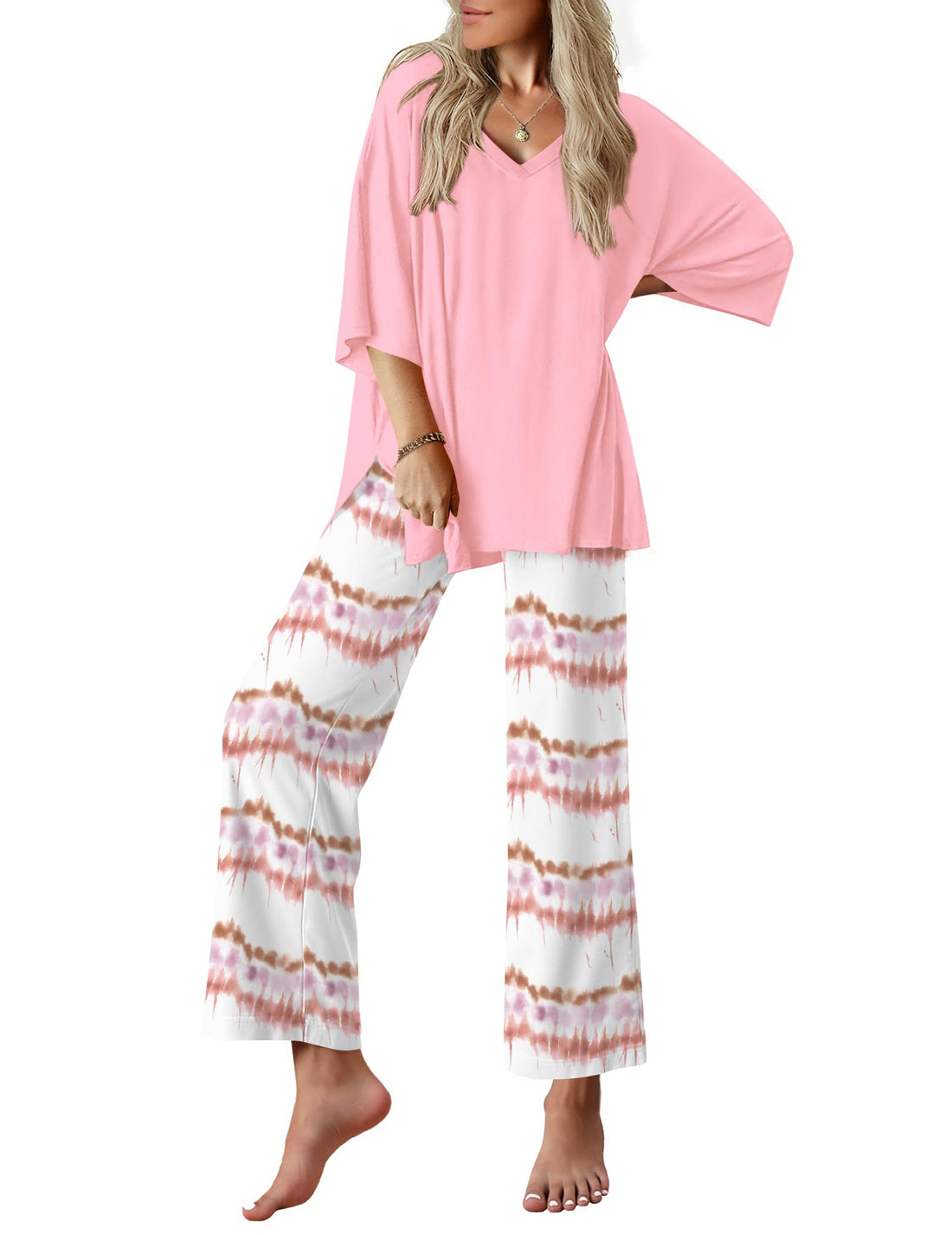 Ekouaer Lounge Sets for Women Short Sleeve Tops and Long Pants Pajamas Set | Comfy V Neck Top and Loose Fit Pants, Fashion Oversized style, ideal for Home relaxation, Daily Wear & Maternity WEBE CLOTHING