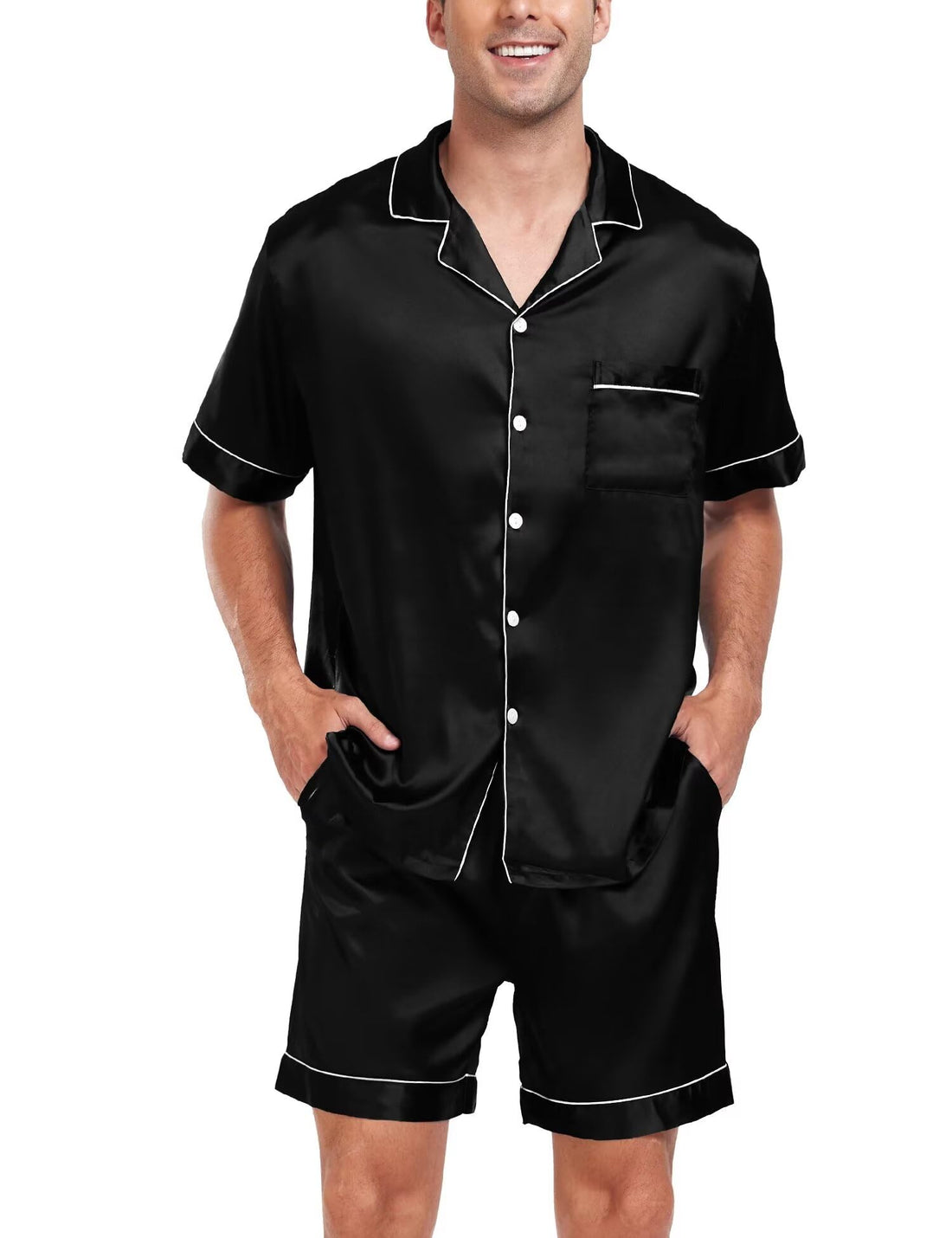 SWOMOG Couple Matching Pajamas Sets Women & Men Button Down Silk Pjs Men Short Sleeve Soft Lounge Sets 2 Pcs Loungewear