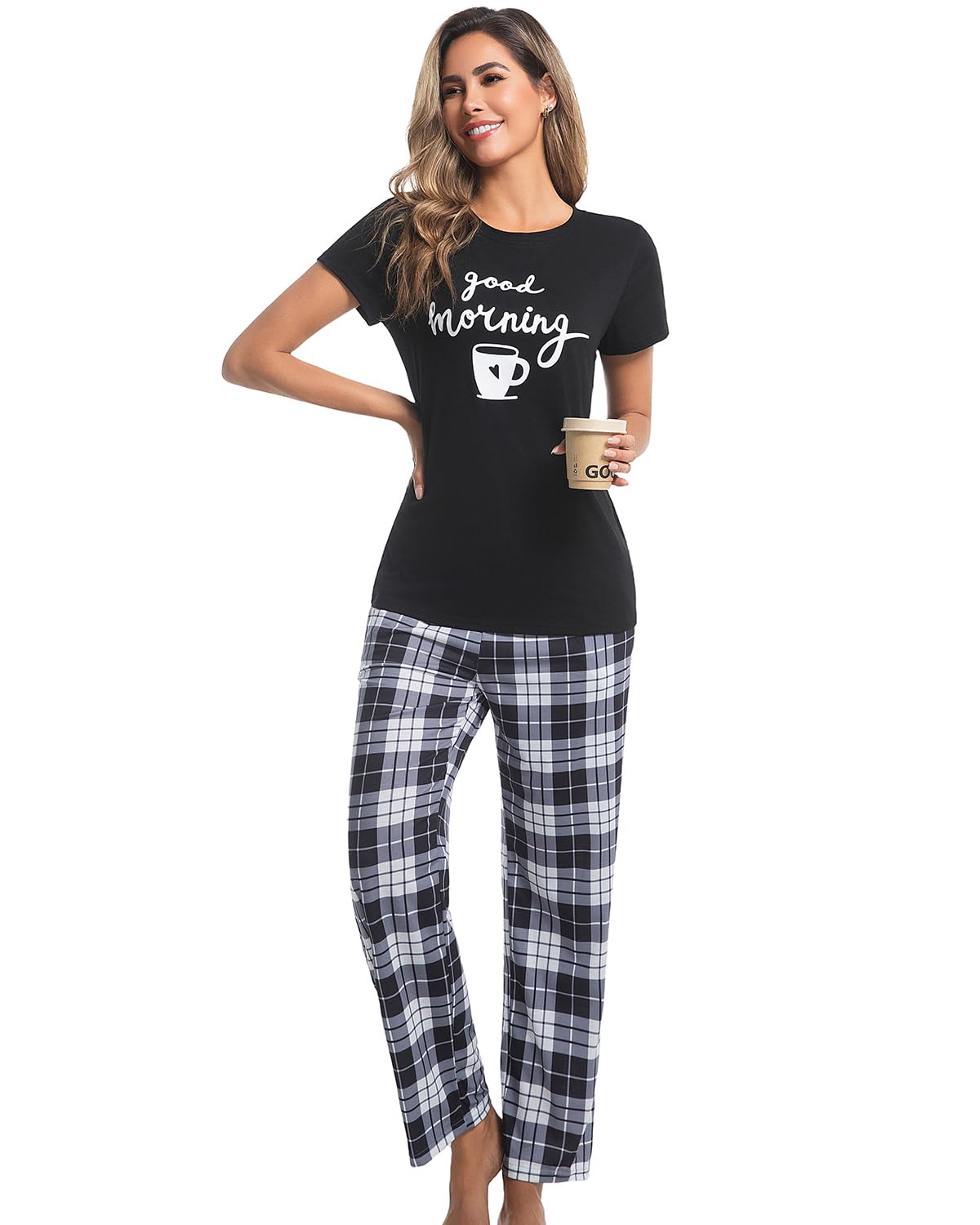 difficort Womens Pajama Sets Short Sleeve Pjs Tops with Long Pants Sleepwear Lounge Set with Pocket WEBE CLOTHING