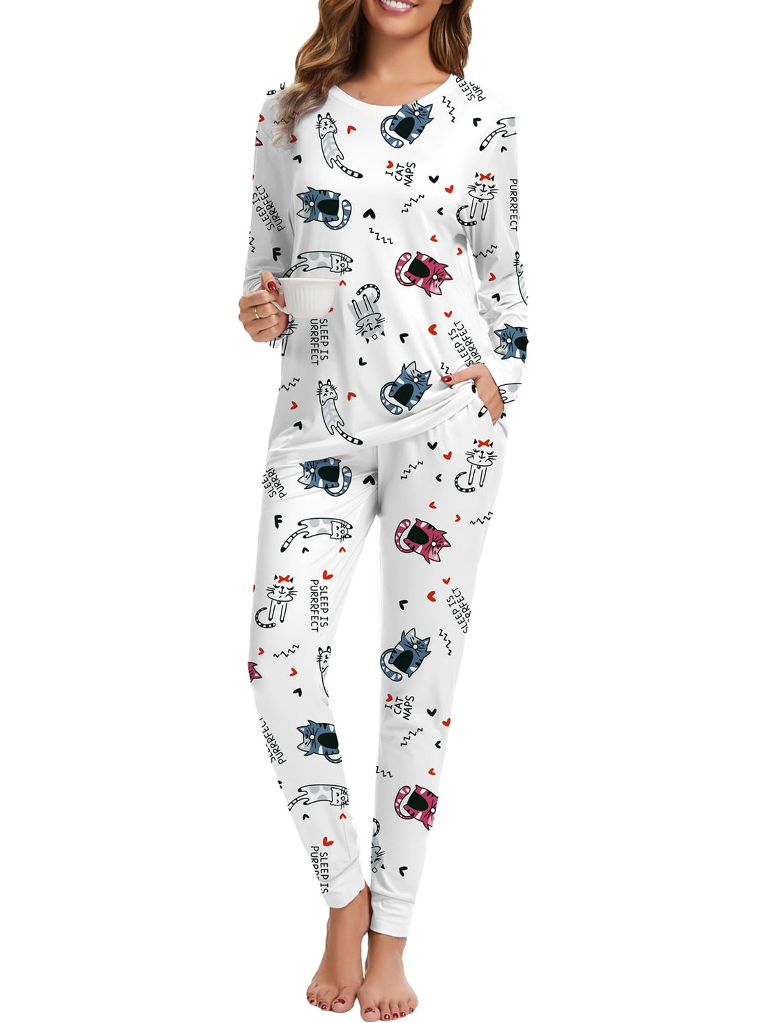 2 Piece Pjs Set For Womens Pajamas Lounge Set Long Sleeve Joggers Pants Sleepwear with Pockets WEBE CLOTHING