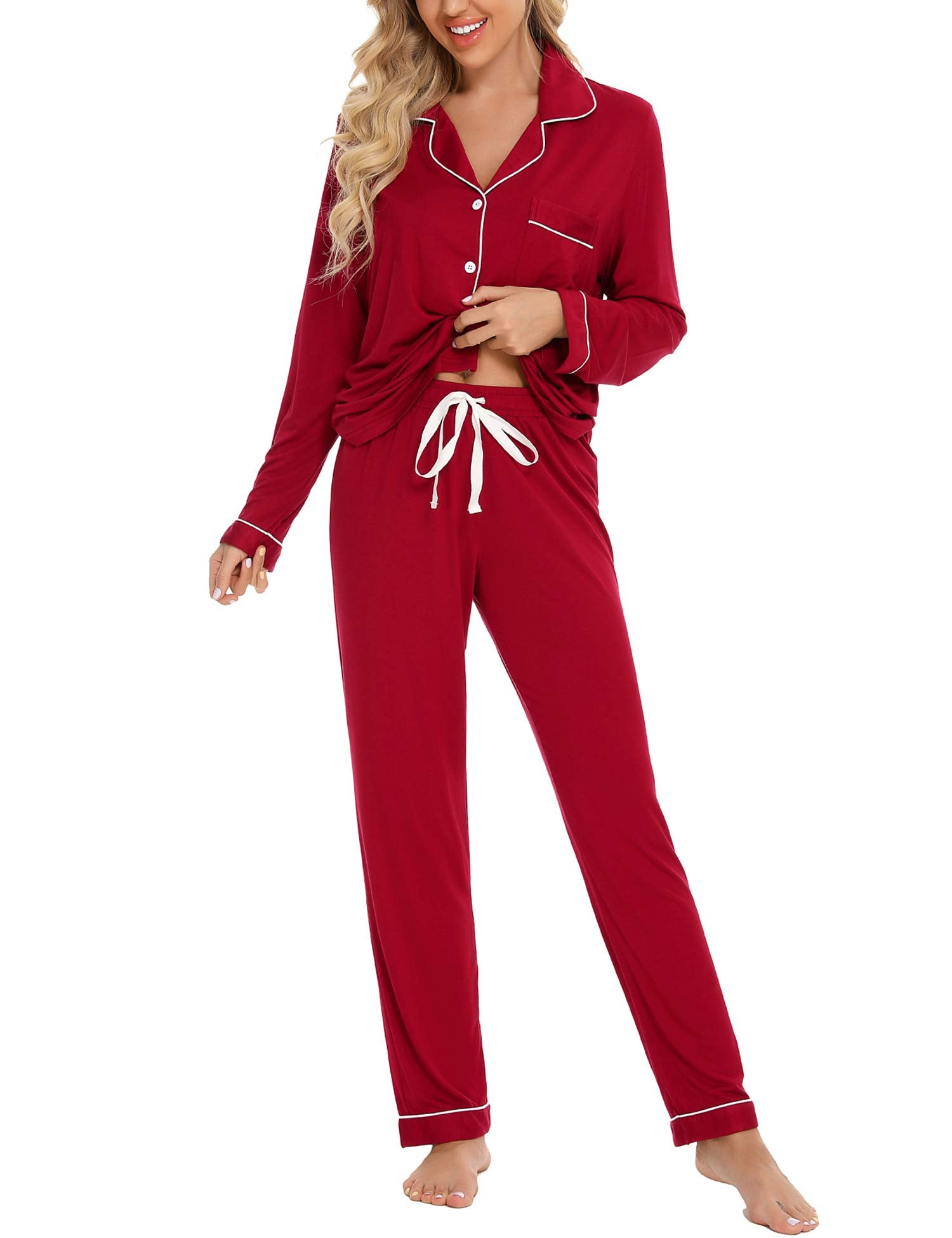 Samring Pajamas Women's Long Sleeve Sleepwear Button Down Pj Sets Soft Loungewear Pajama Set for Women S-XXL