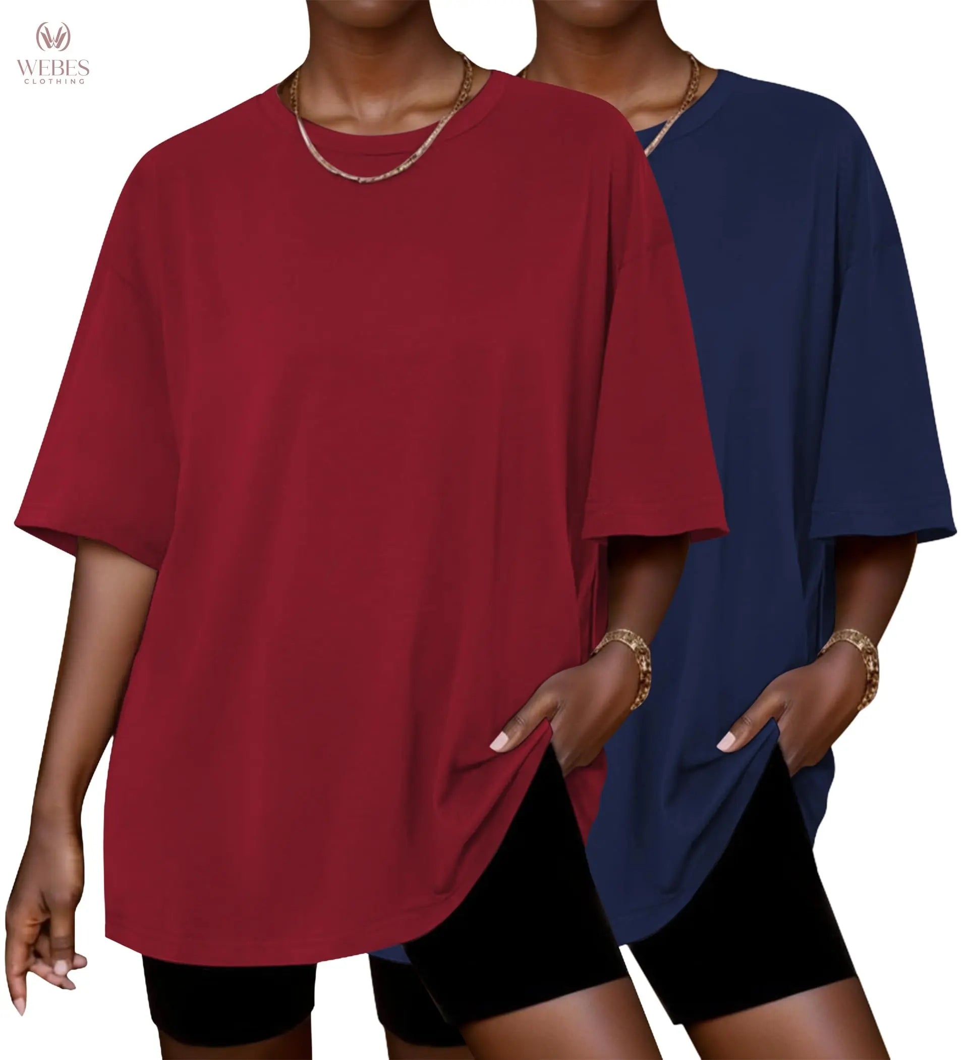 Ekouaer 2 Pack Womens Tops Short Sleeve Oversized T Shirts Summer Spring Tops 2025 Basic Casual Tee Top S-XXL