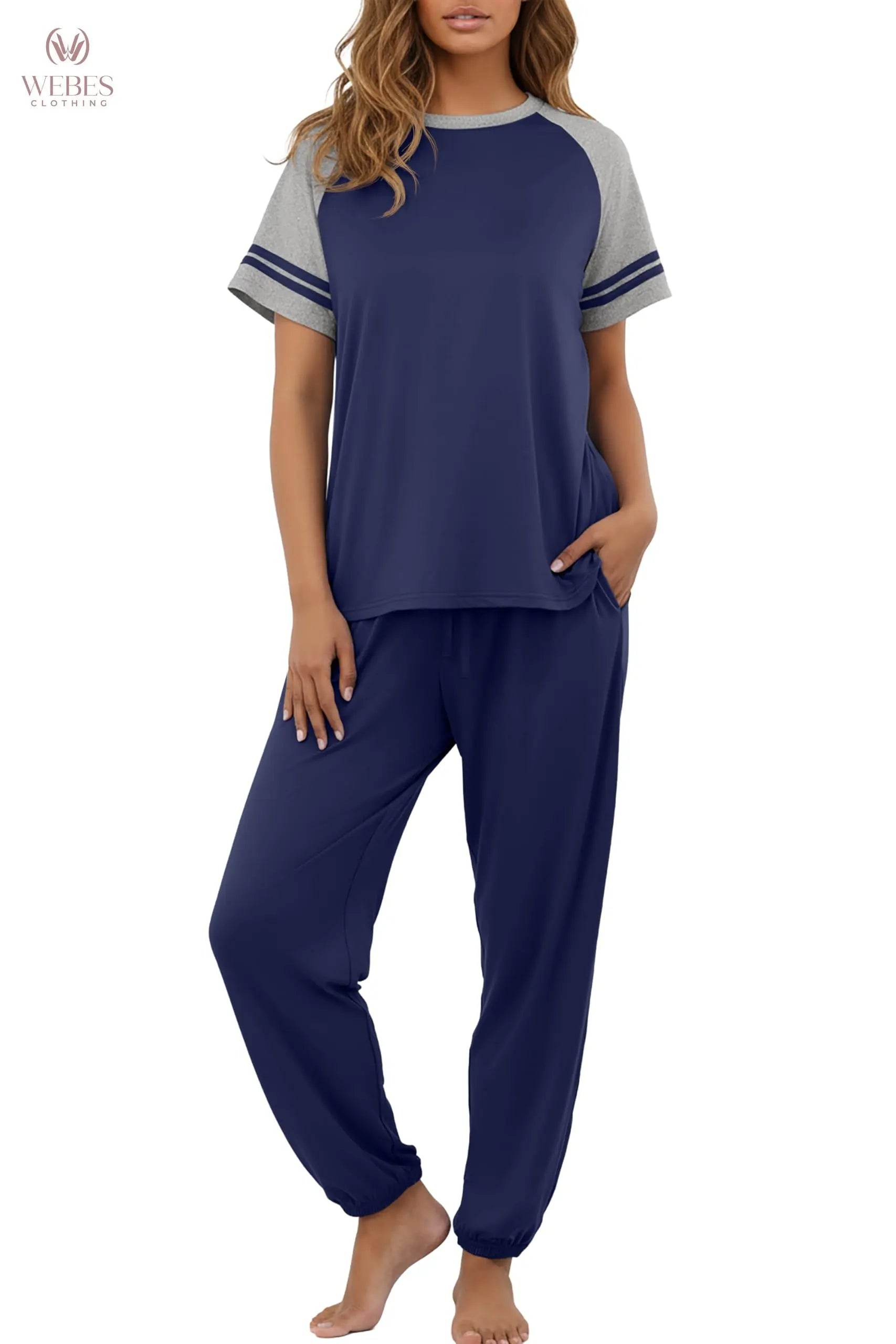 PrinStory Womens Pajama Sets Short Sleeve Pjs 2 Piece Lounge Set Soft Pj Sets Lightweight Sleepwear Loungewear with Pockets WEBE CLOTHING