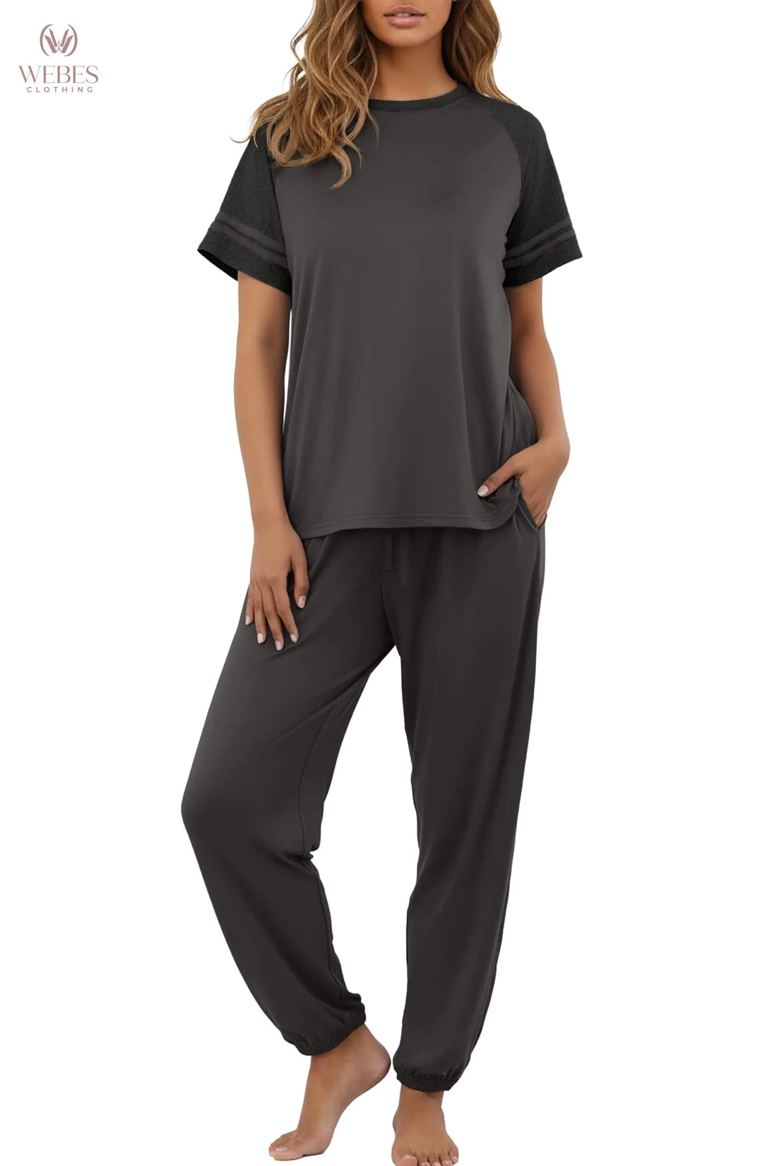 PrinStory Womens Pajama Sets Short Sleeve Pjs 2 Piece Lounge Set Soft Pj Sets Lightweight Sleepwear Loungewear with Pockets WEBE CLOTHING