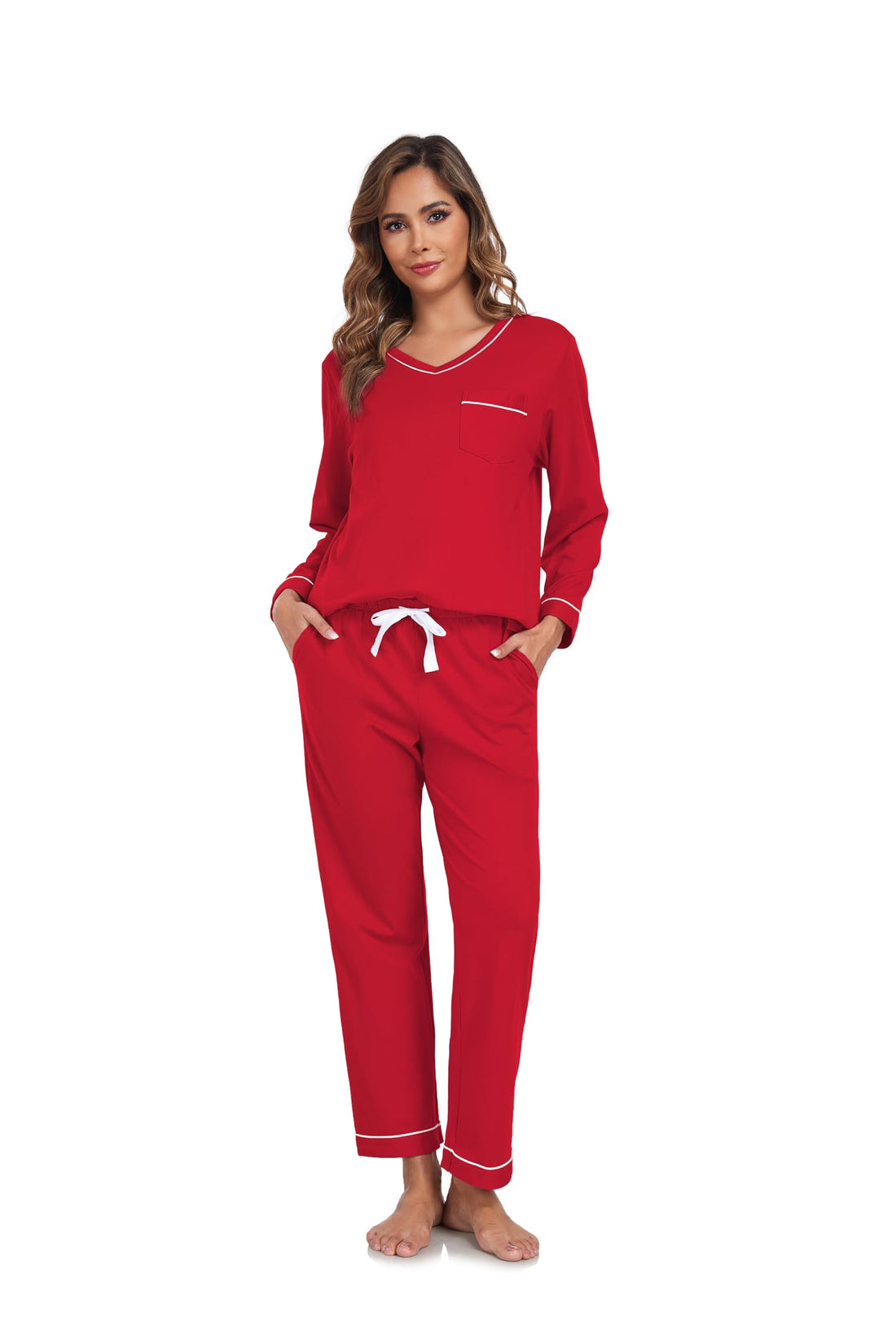 EA'S SECRET 100% cotton Pajamas for Women Summer Lightweight Long Sleeve Pjs 2 Piece Soft Lounge Sleepwear with pocket