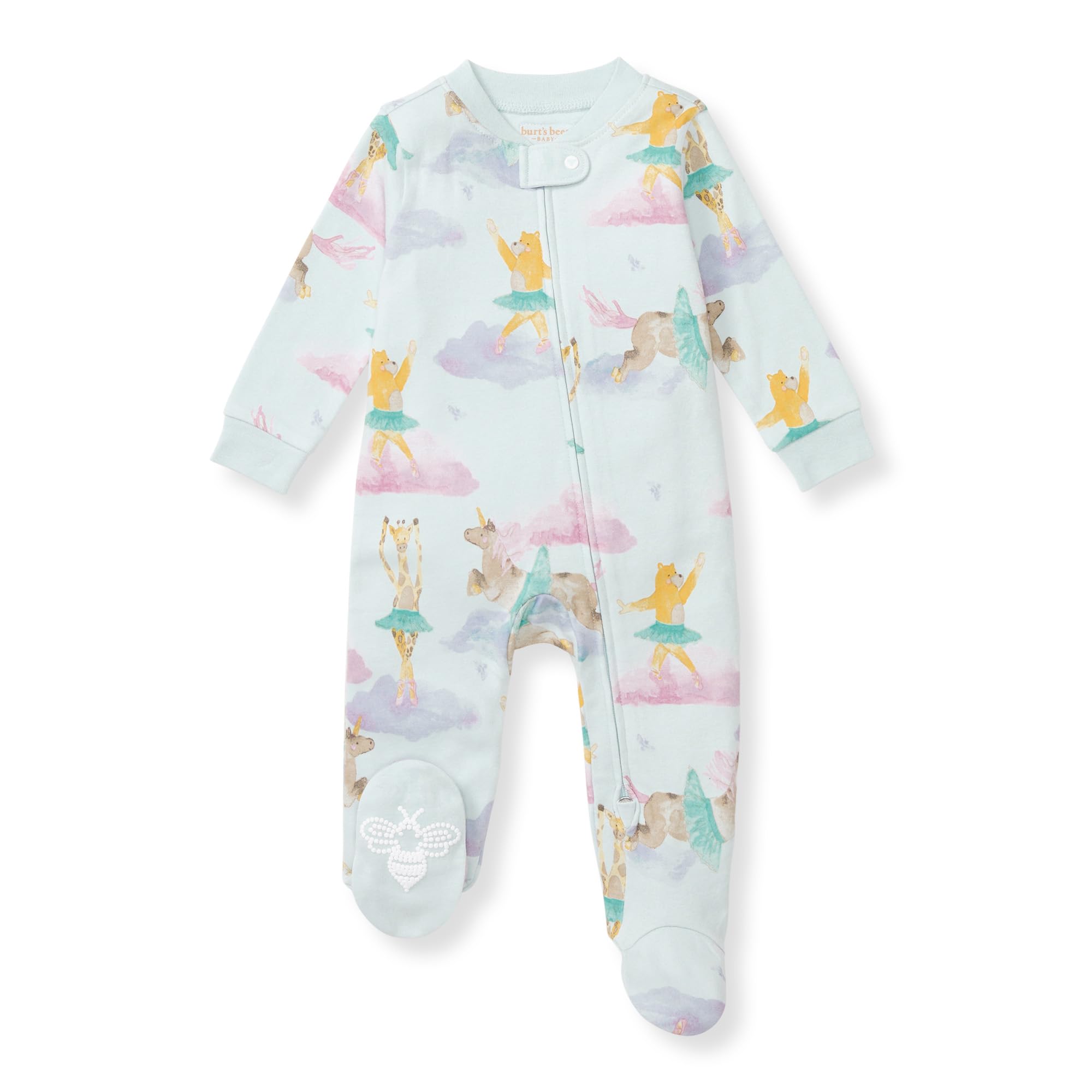 Burt's Bees Baby Organic Cotton Sleep and Play Footed Pajamas for Girls, Zipper PJ Newborn Sleeper with Non-Slip Bee Grips