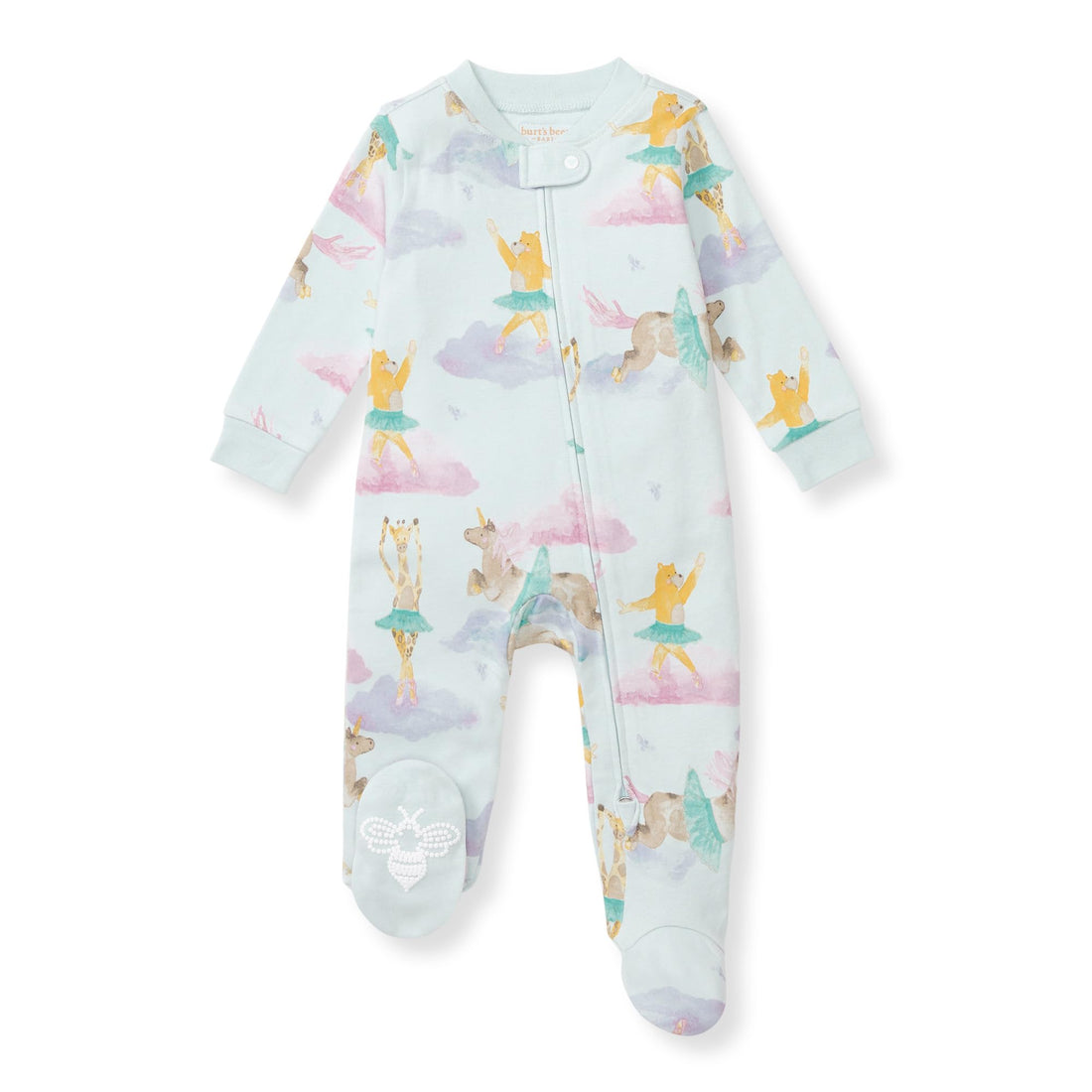Burt's Bees Baby Organic Cotton Sleep and Play Footed Pajamas for Girls, Zipper PJ Newborn Sleeper with Non-Slip Bee Grips
