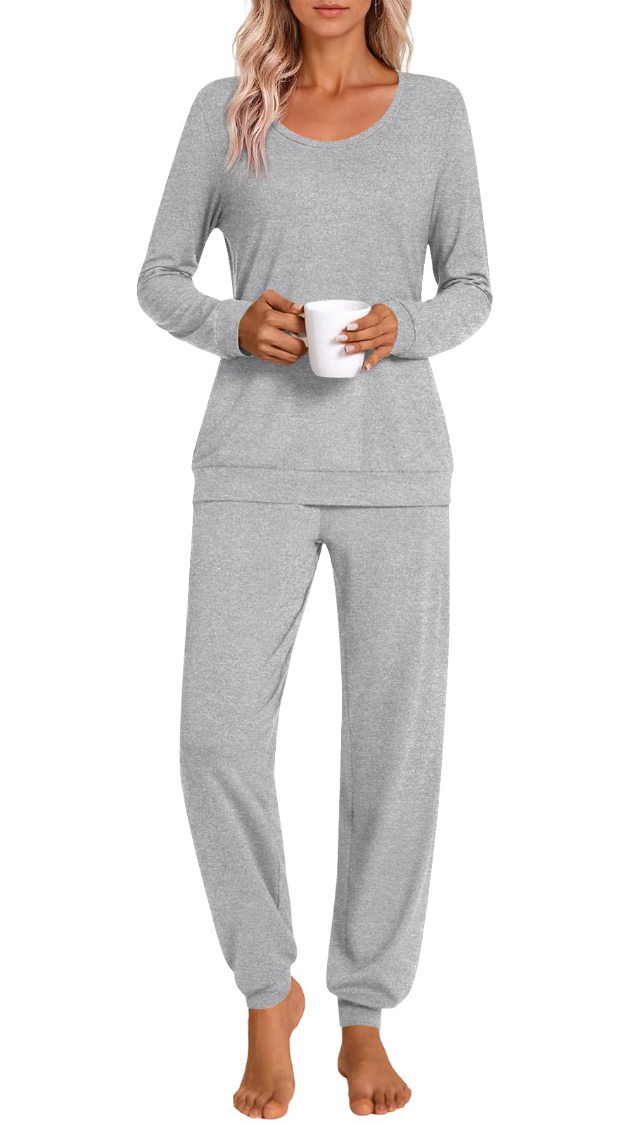 HOTGIFT Womens Pajamas Sets, 2 Piece Lounge Pjs Set Long Sleeve Long Pant Ladies Sleepwear with Pockets Soft