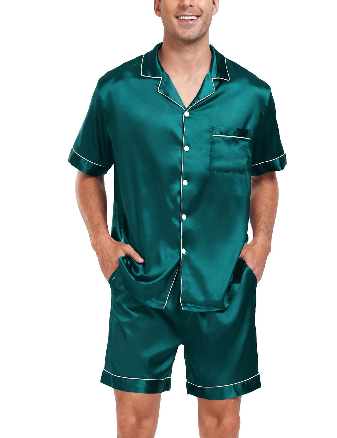 SWOMOG Couple Matching Pajamas Sets Women & Men Button Down Silk Pjs Men Short Sleeve Soft Lounge Sets 2 Pcs Loungewear