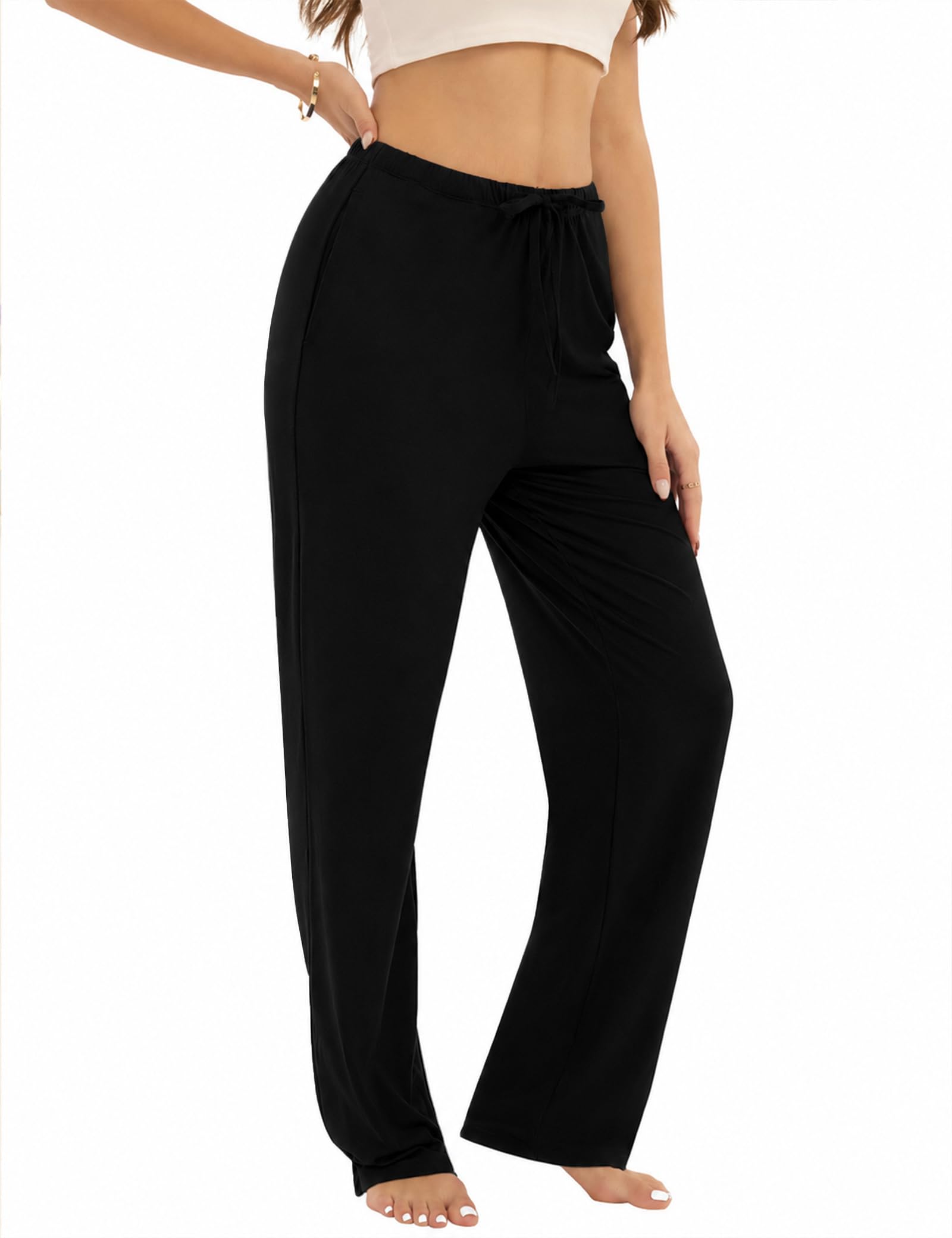 3-Pack Womens Pajama Pants with Drawstring, Soft Sleep & Lounge Pants