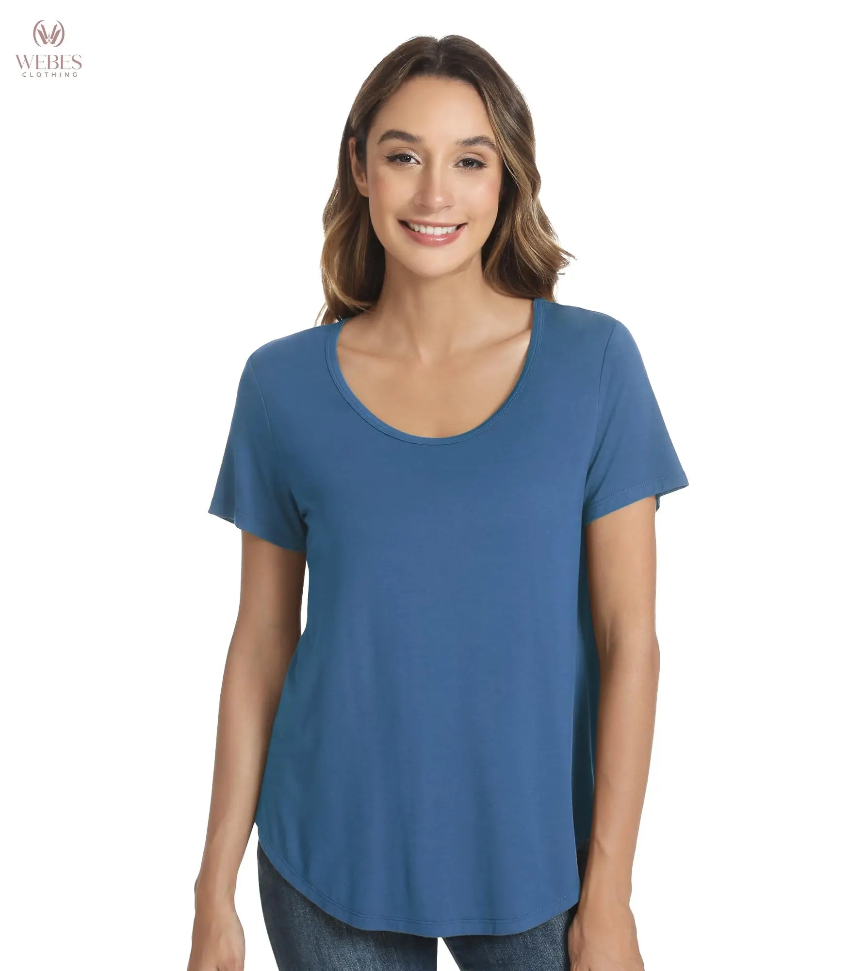 WiWi Women's Bamboo Viscose Scoop Neck Short Sleeve T Shirt Casual Summer Cooling Basic Tee Tops Soft Lounge Pajamas S-XXL