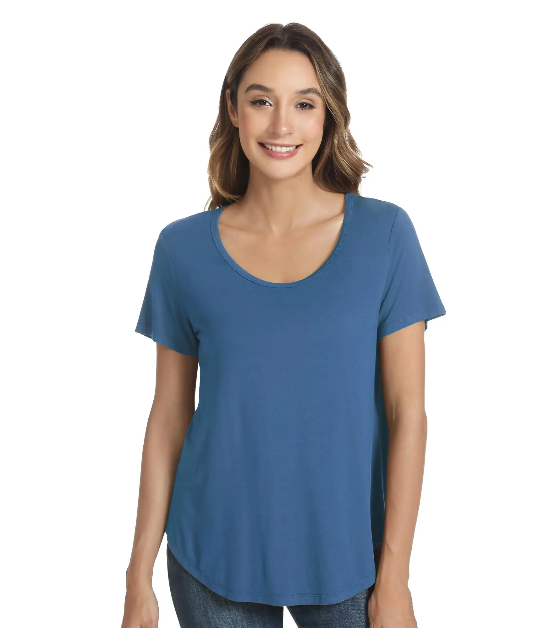 WiWi Women's Bamboo Viscose Scoop Neck Short Sleeve T Shirt Casual Summer Cooling Basic Tee Tops Soft Lounge Pajamas S-XXL