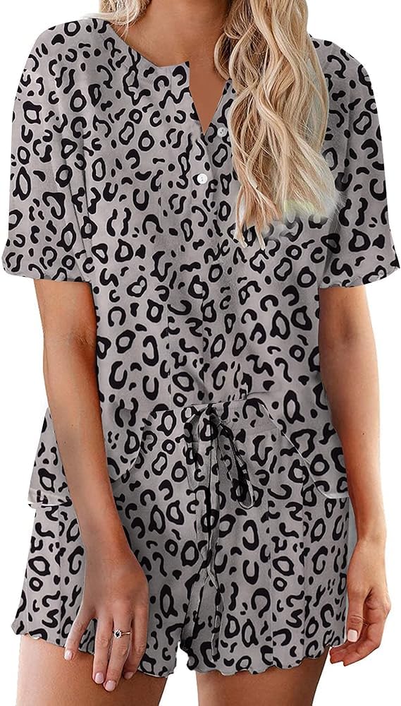 Ekouaer Pajamas Set for Women Short Sleeve Lounge Set 2 Piece Loungewear PJs Soft Cute Lightweight Sleepwear WEBE CLOTHING