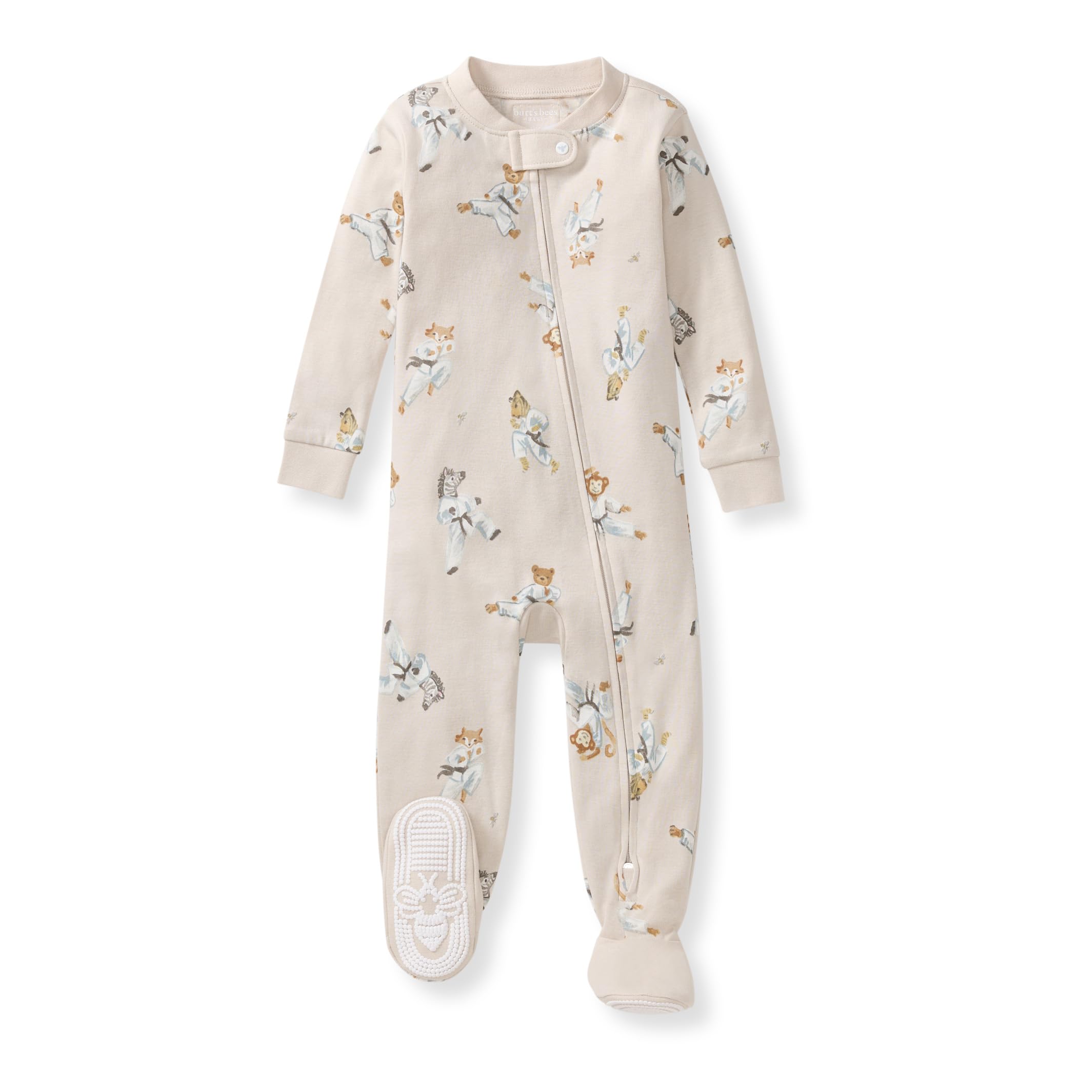Burt's Bees Baby Organic Cotton Footed Pajamas for Boys, Zipper PJ Sleeper, Snug Fit Sleepwear with Non-Slip Bee Grips