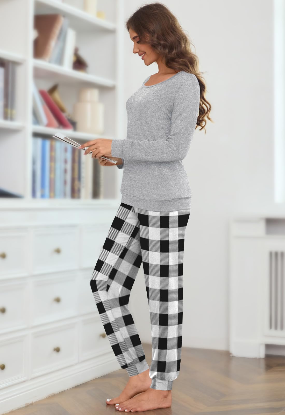 HOTGIFT Womens Pajamas Sets, 2 Piece Lounge Pjs Set Long Sleeve Long Pant Ladies Sleepwear with Pockets Soft