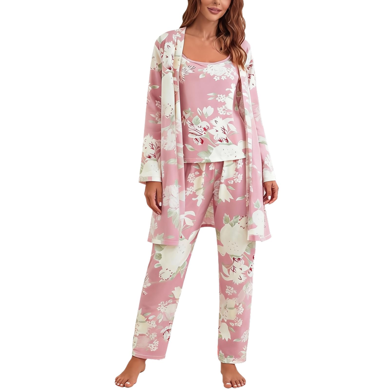 Eternatastic Women's 3 Piece Knit Lounge Set Pajama Long Sleeve Cardigan Sleeveless Top Pants Sweatsuit Pjs Sets