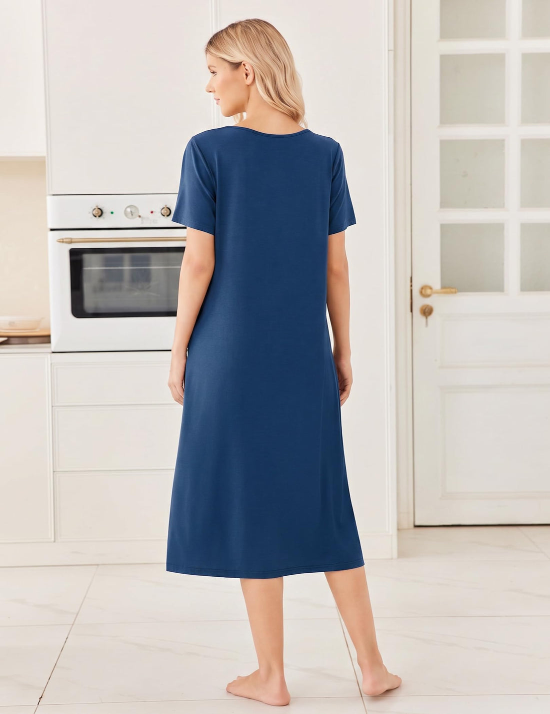 Ekouaer Long Nightgowns for Women Bamboo Viscose Short Sleeve Soft House Dress WEBE CLOTHING