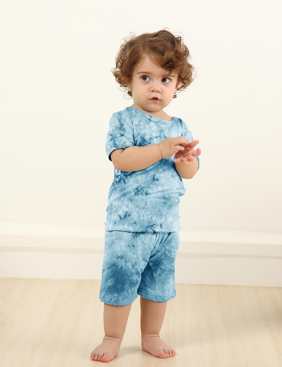 Jimonda Kids Soft Rayon From Bamboo Sleepwear Short Sleeve Boys Girls Pajama Outdoor 4-Piece tops&shorts Casual sets Tie PJ