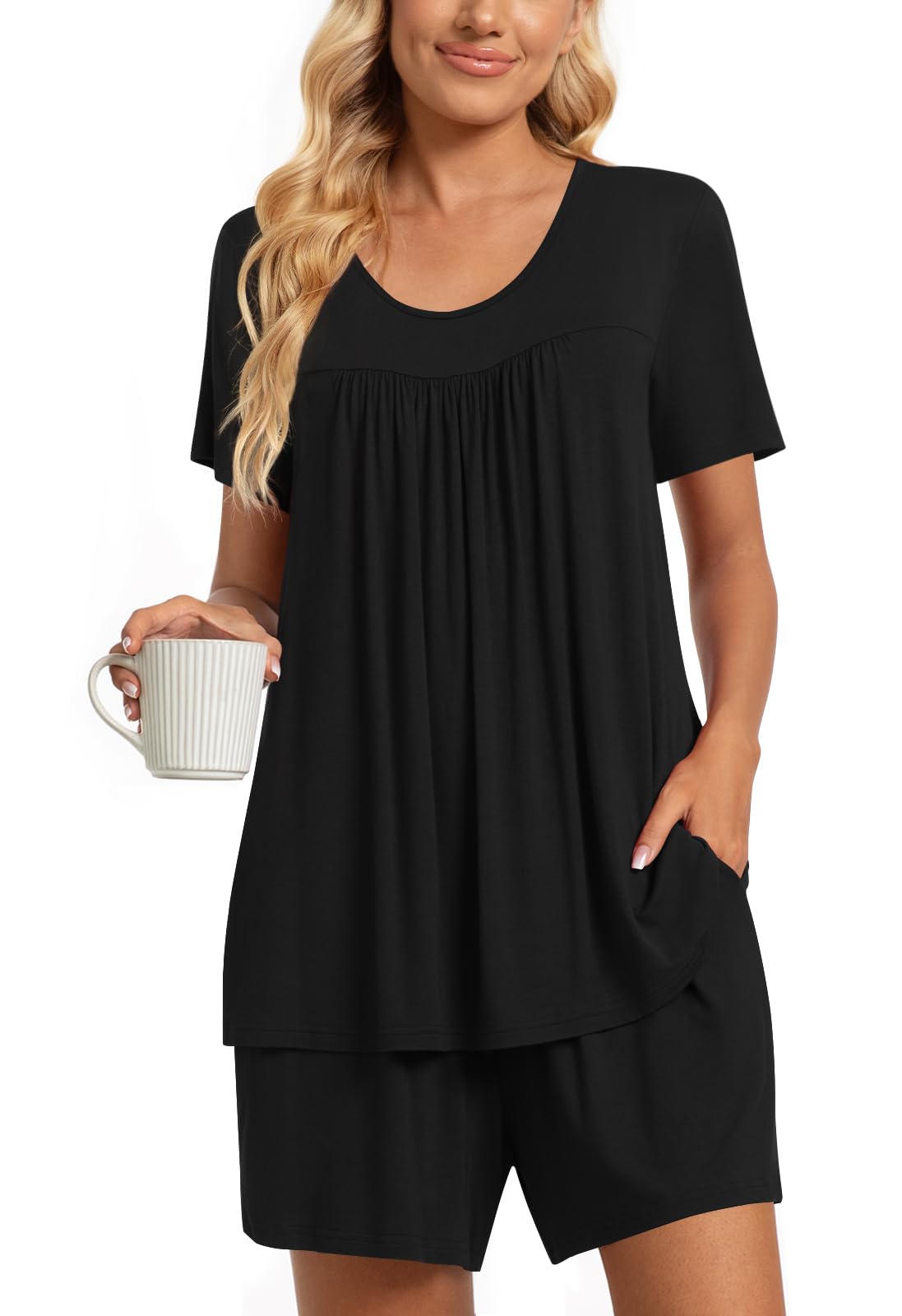 TAOHUADAO 2 Piece Women's Short Sleeve Pajama Sets, Lounge Sleepwear Ladies Pjs Sets with Pockets