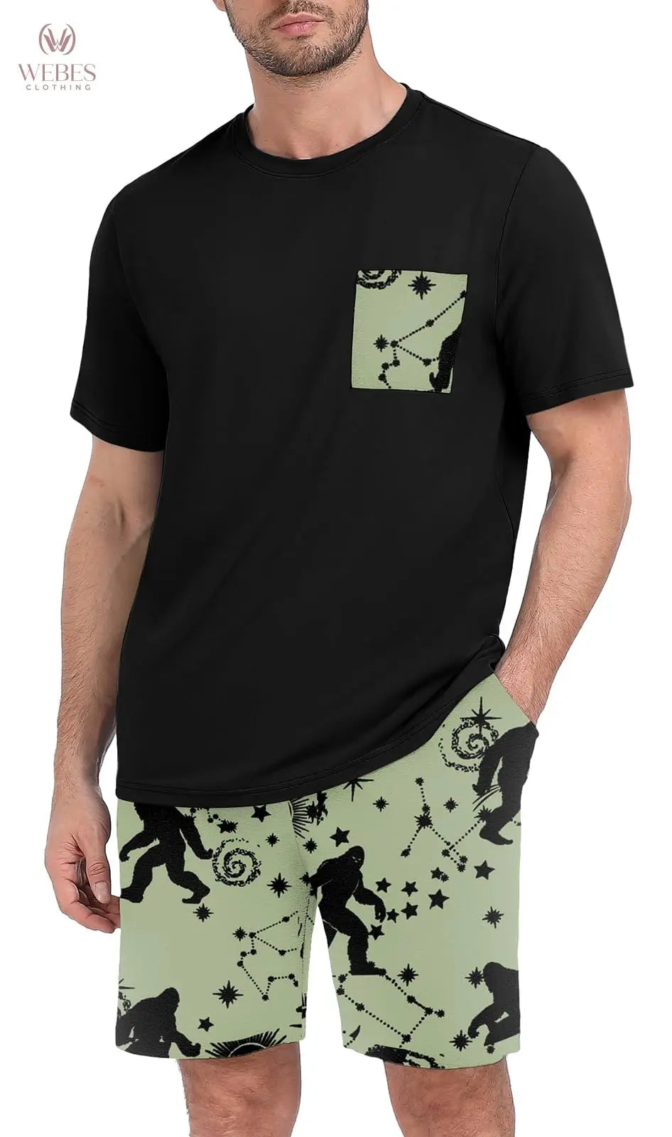 PrinStory Mens Pajama Sets Summer Pjs Sleepwear Nightwear Lightweight Quick Dry Soft Short Sleeve Sleep Set With Pocket S-4XL WEBE CLOTHING