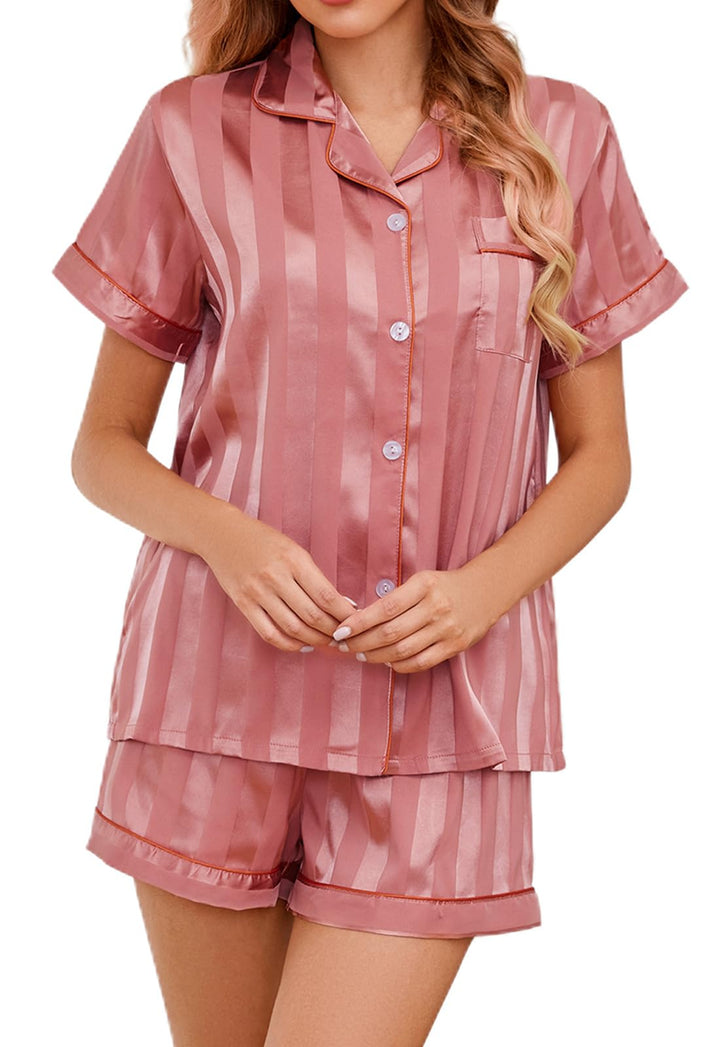 Brezzistaxs Silk Satin Pajamas for Women Button-Up Silk PJ Set Notch Collar Satin Pajama set - 2 Piece Satin Pjs WEBE CLOTHING