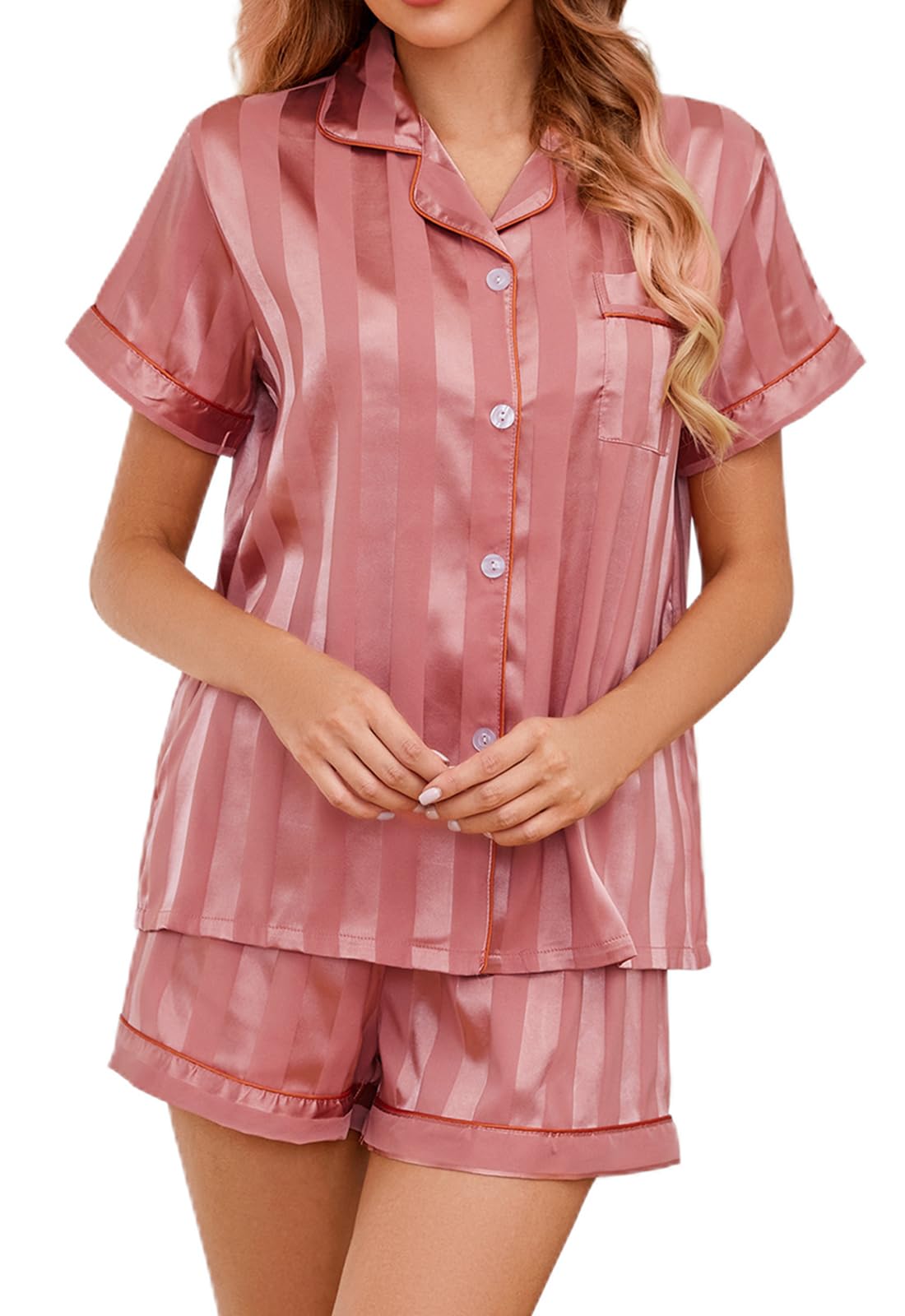 Brezzistaxs Silk Satin Pajamas for Women Button-Up Silk PJ Set Notch Collar Satin Pajama set - 2 Piece Satin Pjs WEBE CLOTHING