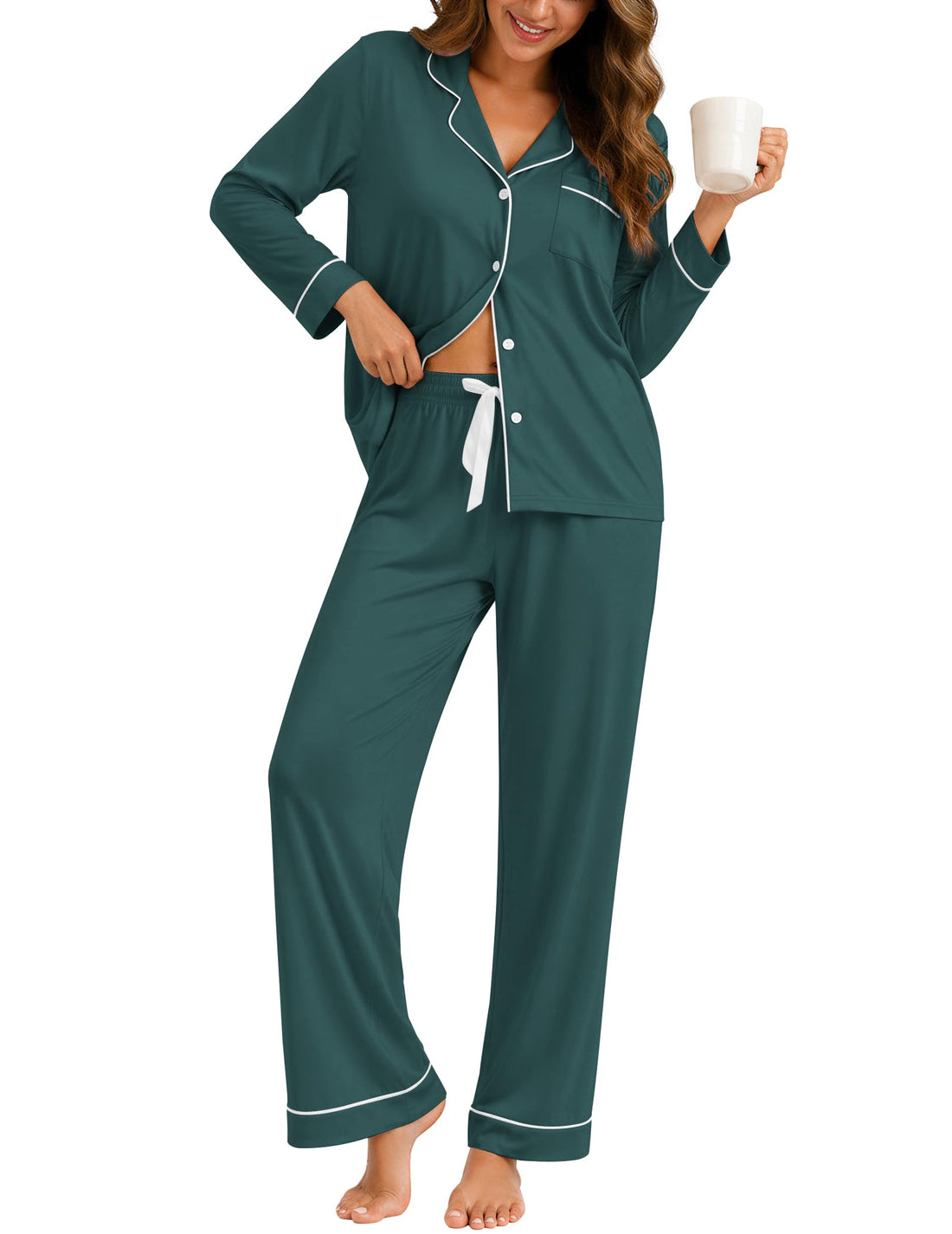 ZMJ Womens Pajamas Sets 2 Piece Long Sleeve and Pant Pj Sets Button Up Sleepwear