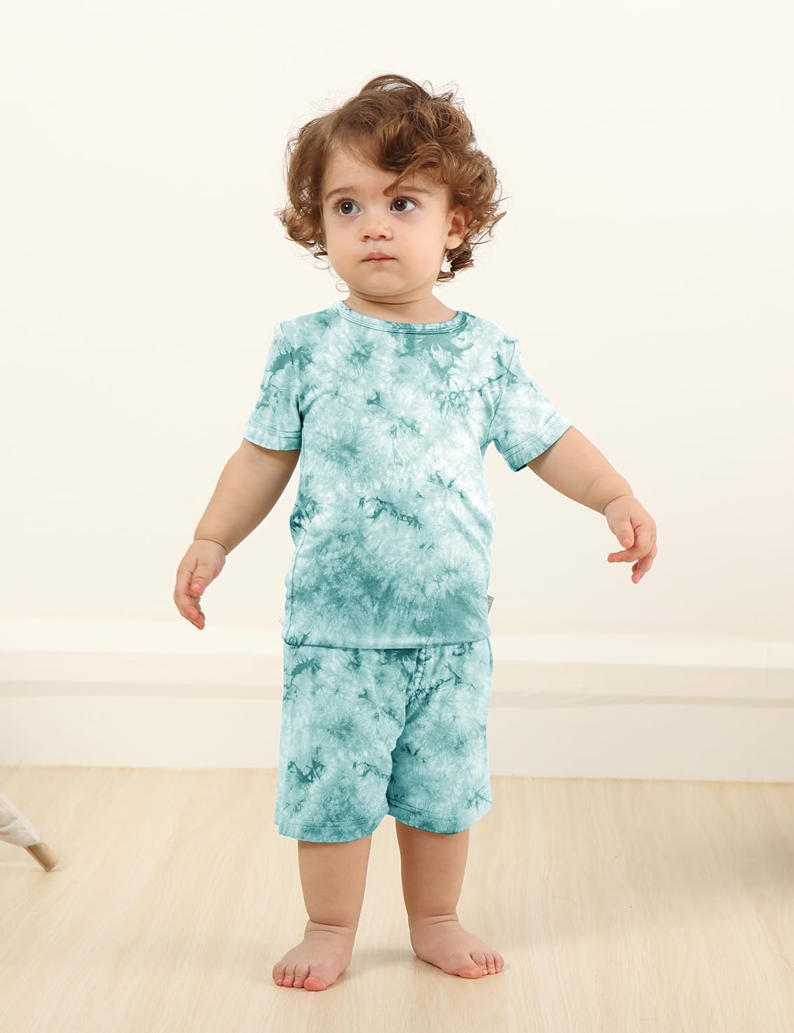 Jimonda Kids Soft Rayon From Bamboo Sleepwear Short Sleeve Boys Girls Pajama Outdoor 4-Piece tops&shorts Casual sets Tie PJ