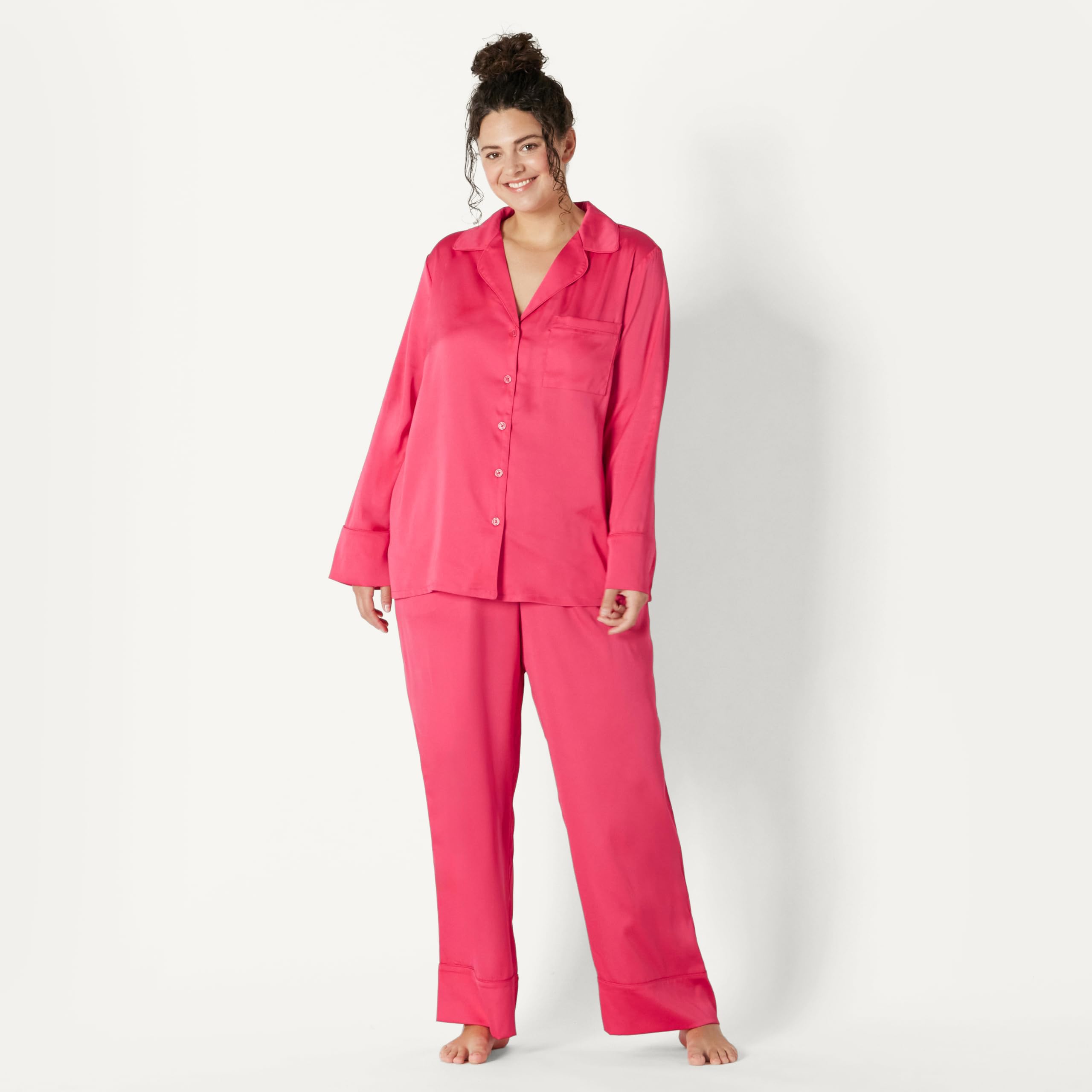 Amazon Essentials Women's Satin Long Sleeve Shirt and Pant Pajama Set